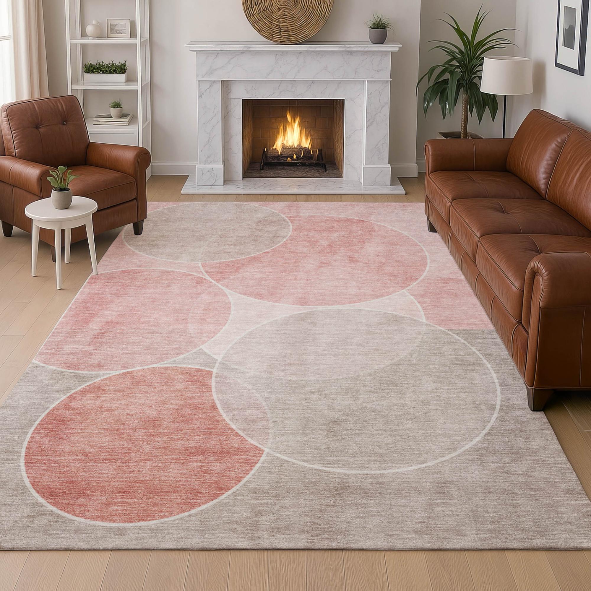 5' X 8' Pink And Pewter Geometric Washable Indoor Outdoor Area Rug Homeroots Outdoor