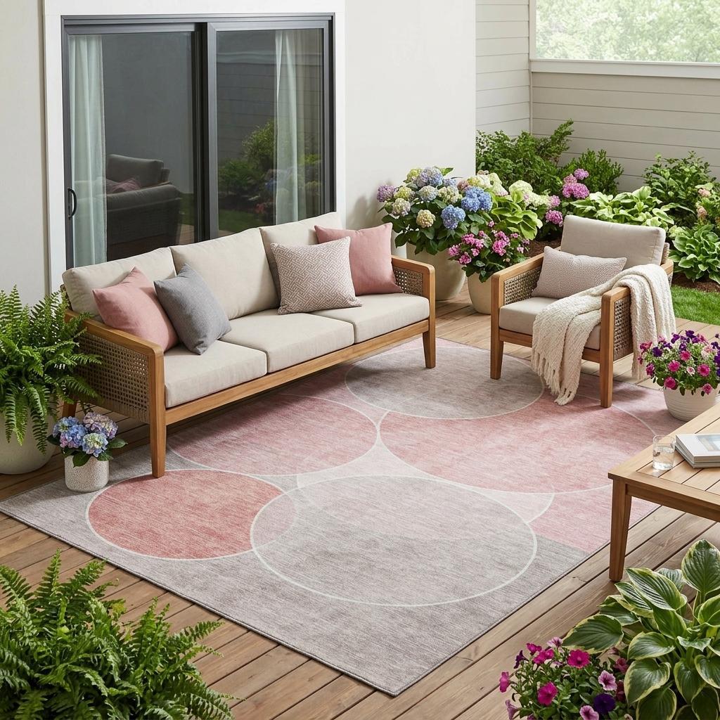 5' X 8' Pink And Pewter Geometric Washable Indoor Outdoor Area Rug Homeroots Outdoor