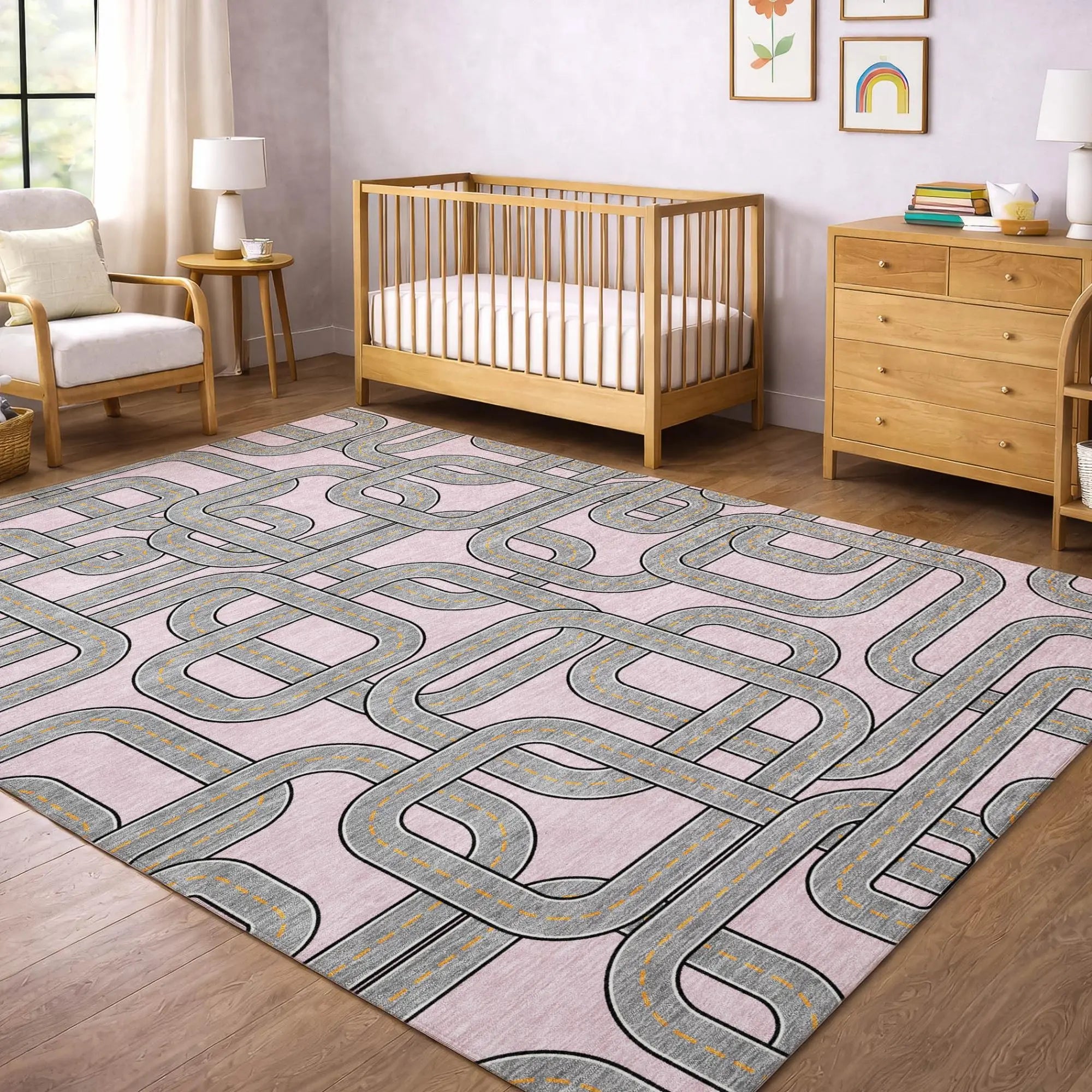 5' X 8' Pink And Pewter Geometric Washable Indoor Outdoor Area Rug Homeroots Outdoor