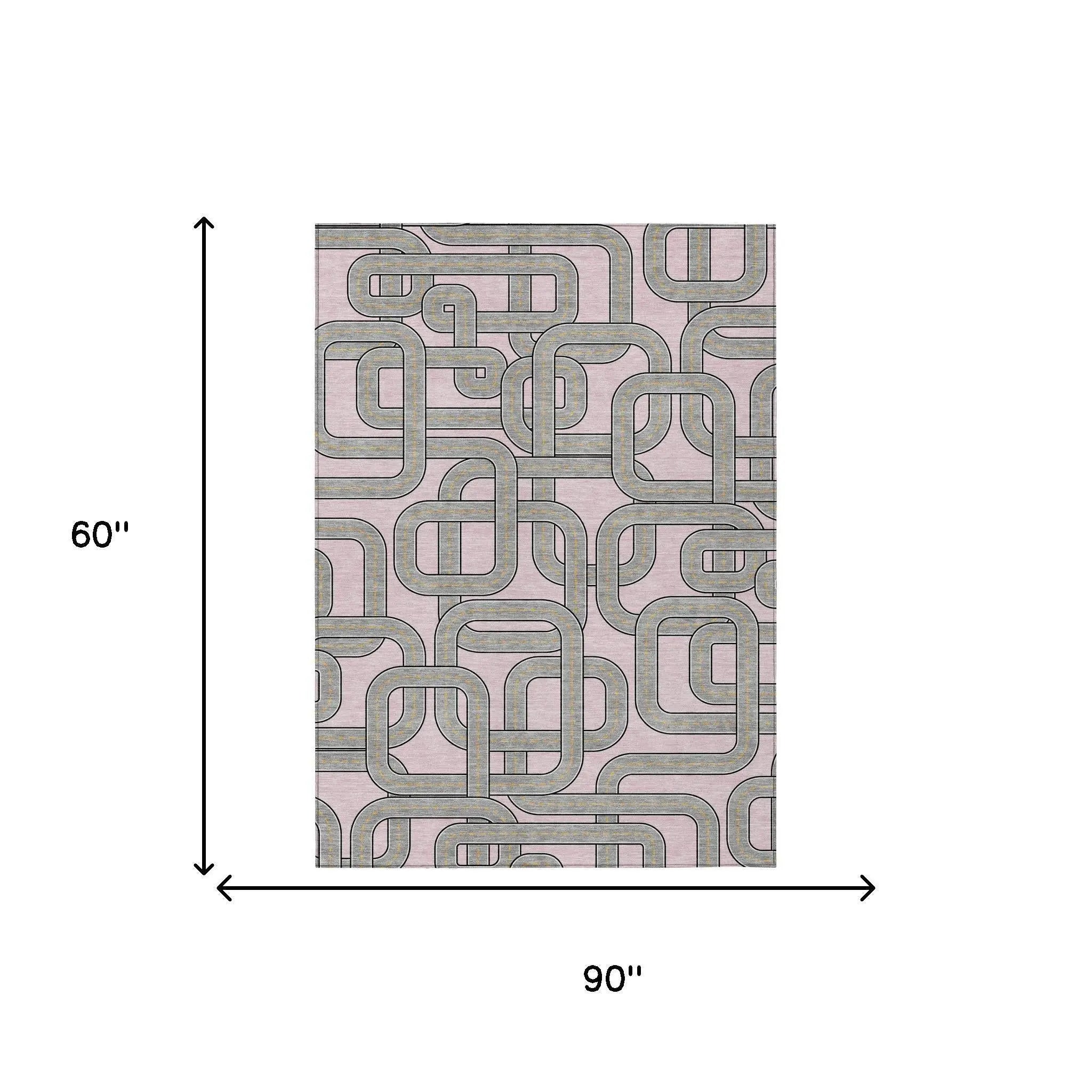 5' X 8' Pink And Pewter Geometric Washable Indoor Outdoor Area Rug Homeroots Outdoor