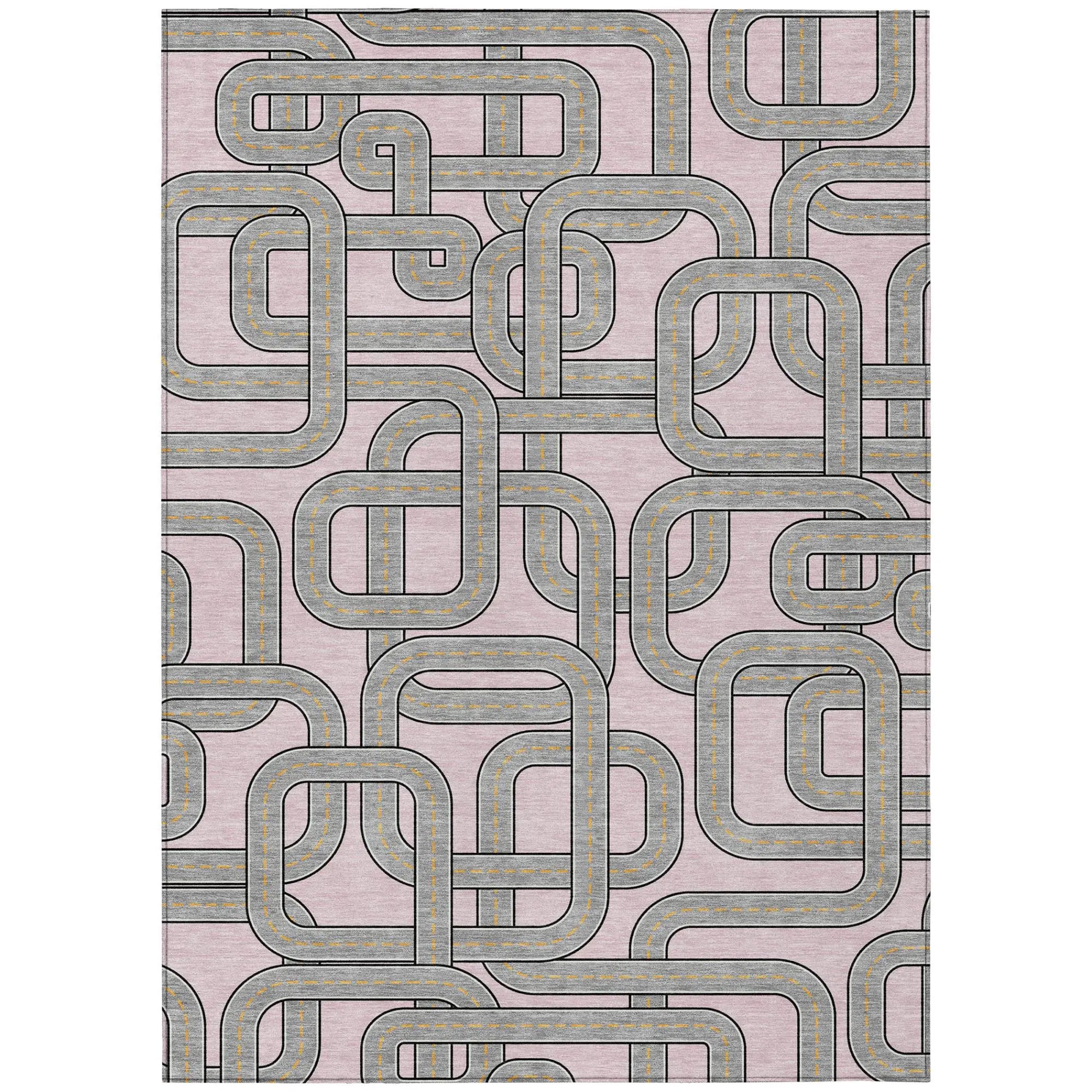 5' X 8' Pink And Pewter Geometric Washable Indoor Outdoor Area Rug Homeroots Outdoor