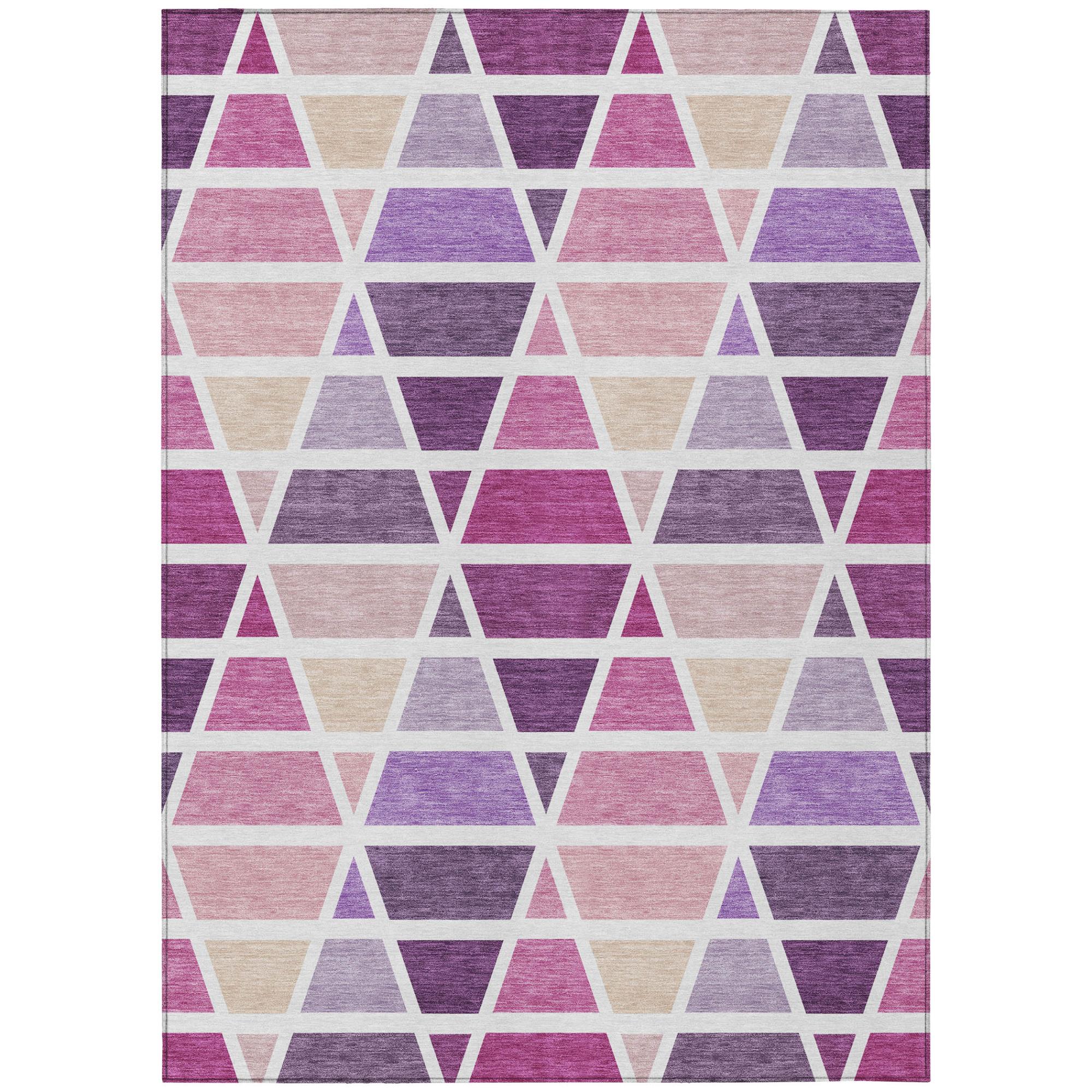 5' X 8' Pink And White Geometric Washable Indoor Outdoor Area Rug Homeroots Outdoor