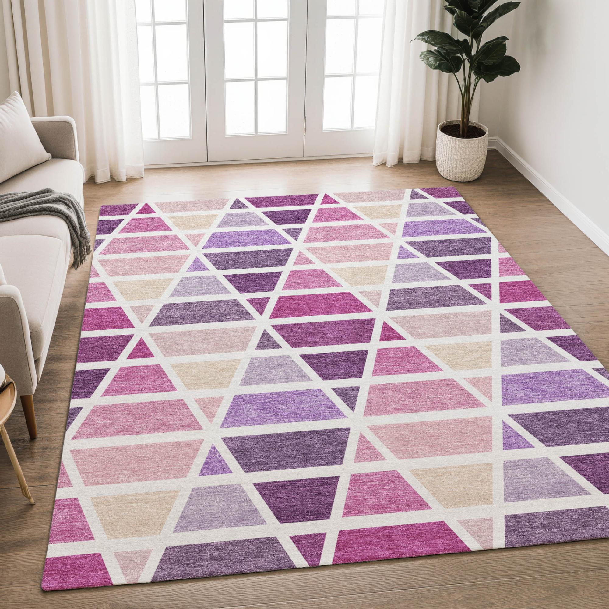 5' X 8' Pink And White Geometric Washable Indoor Outdoor Area Rug Homeroots Outdoor