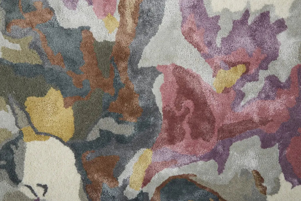 5' X 8' Pink and Green Wool Floral Hand Tufted Area Rug Homeroots Home Decor