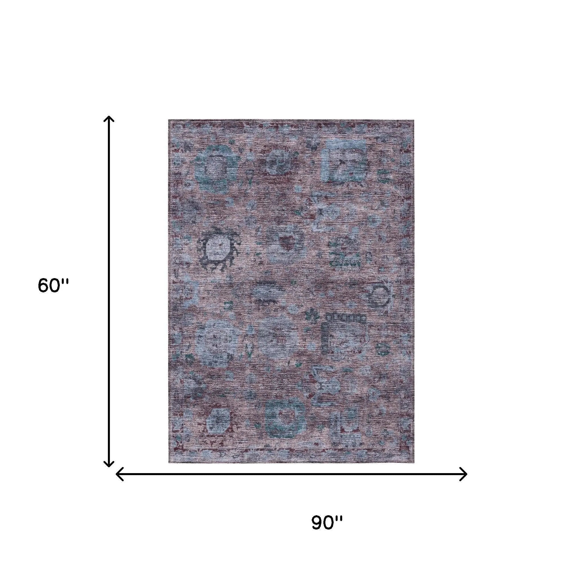 5' X 8' Plum And Brown Abstract Washable Indoor Outdoor Area Rug Homeroots Outdoor