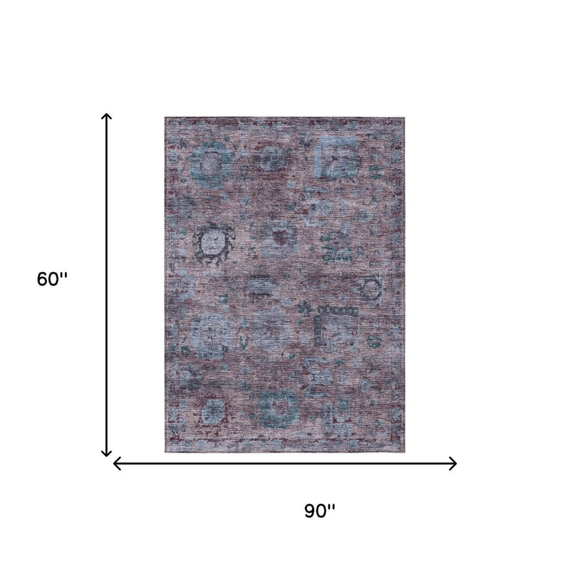 5' X 8' Plum And Brown Abstract Washable Indoor Outdoor Area Rug Homeroots Outdoor