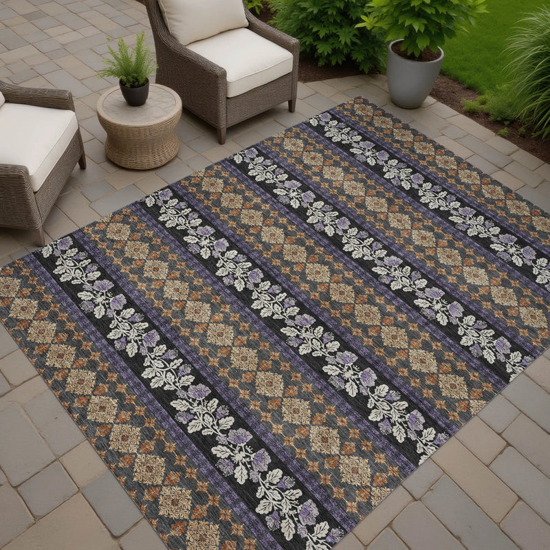 5' X 8' Plum And Copper Striped Washable Indoor Outdoor Area Rug Homeroots Outdoor