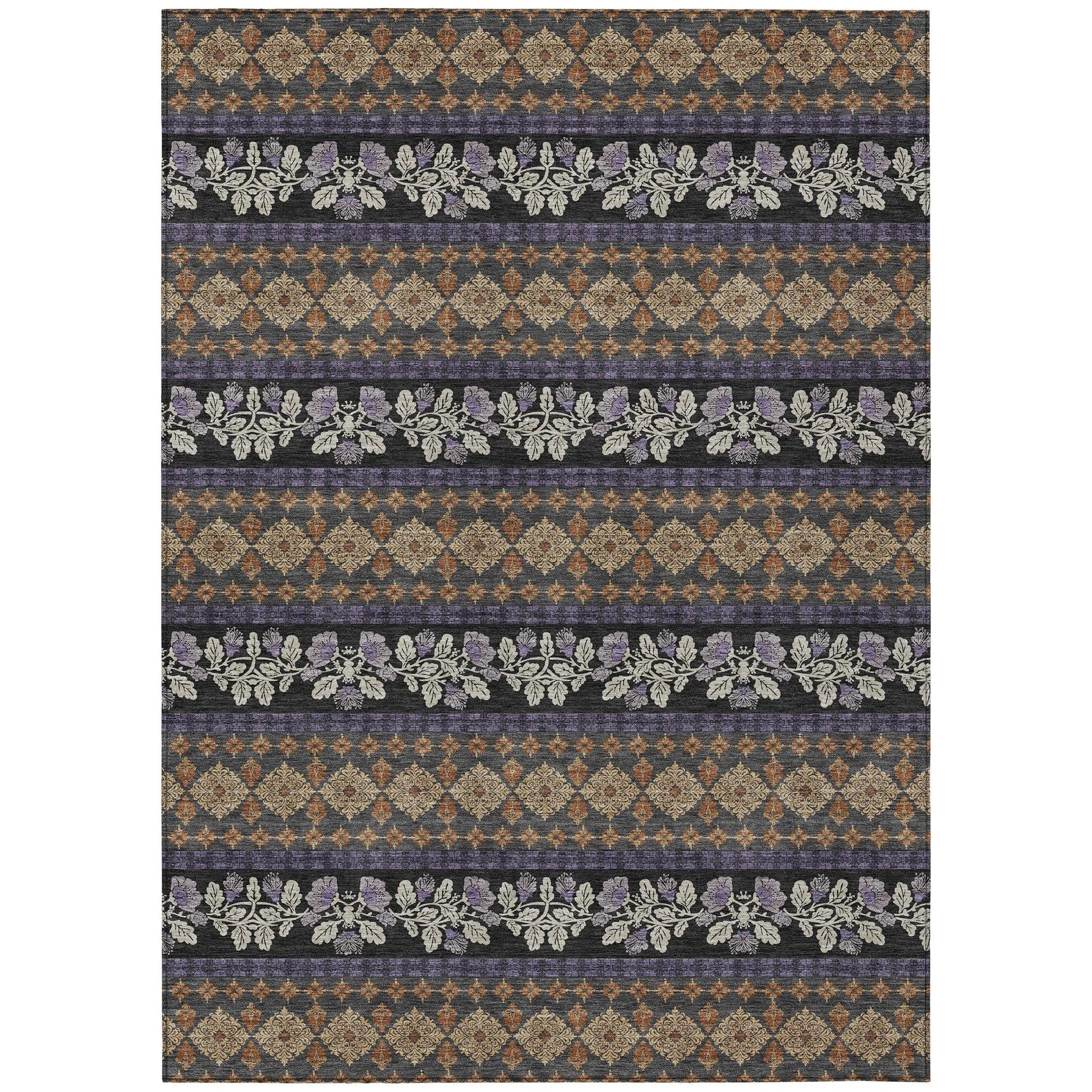 5' X 8' Plum And Copper Striped Washable Indoor Outdoor Area Rug Homeroots Outdoor