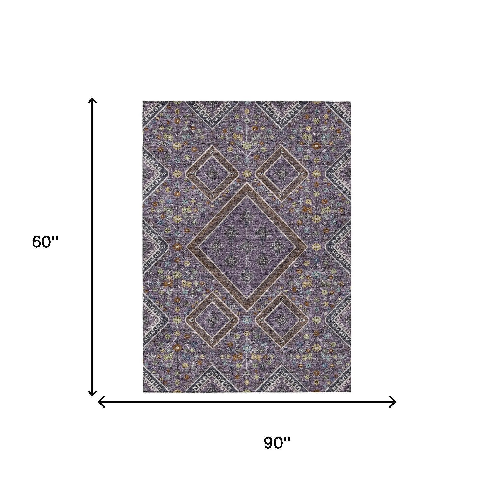 5' X 8' Plum And Eggplant Medallion Washable Indoor Outdoor Area Rug Homeroots Outdoor