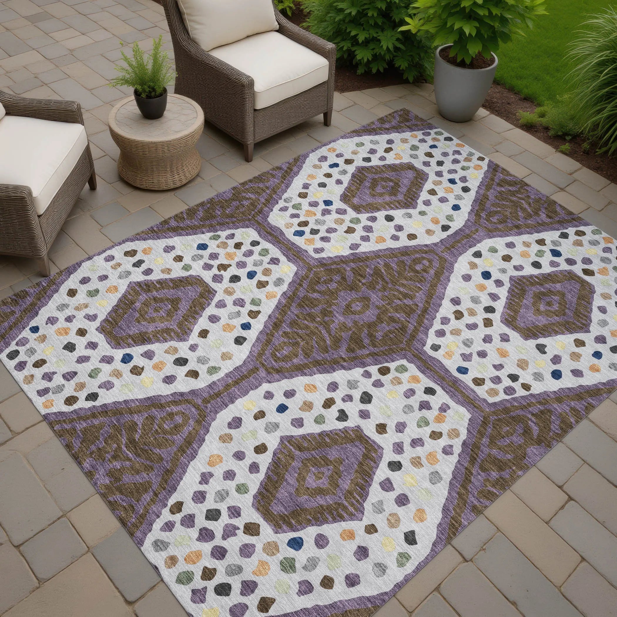 5' X 8' Plum And Eggplant Tribal Washable Indoor Outdoor Area Rug Homeroots Outdoor