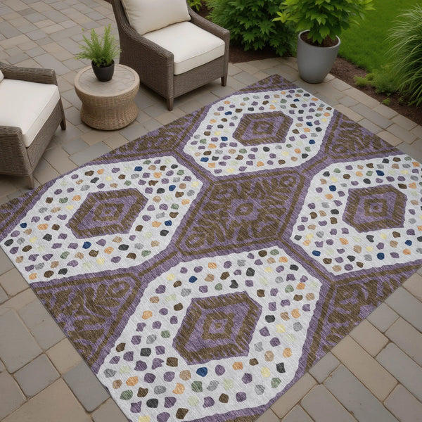 5' X 8' Plum And Eggplant Tribal Washable Indoor Outdoor Area Rug Homeroots Outdoor
