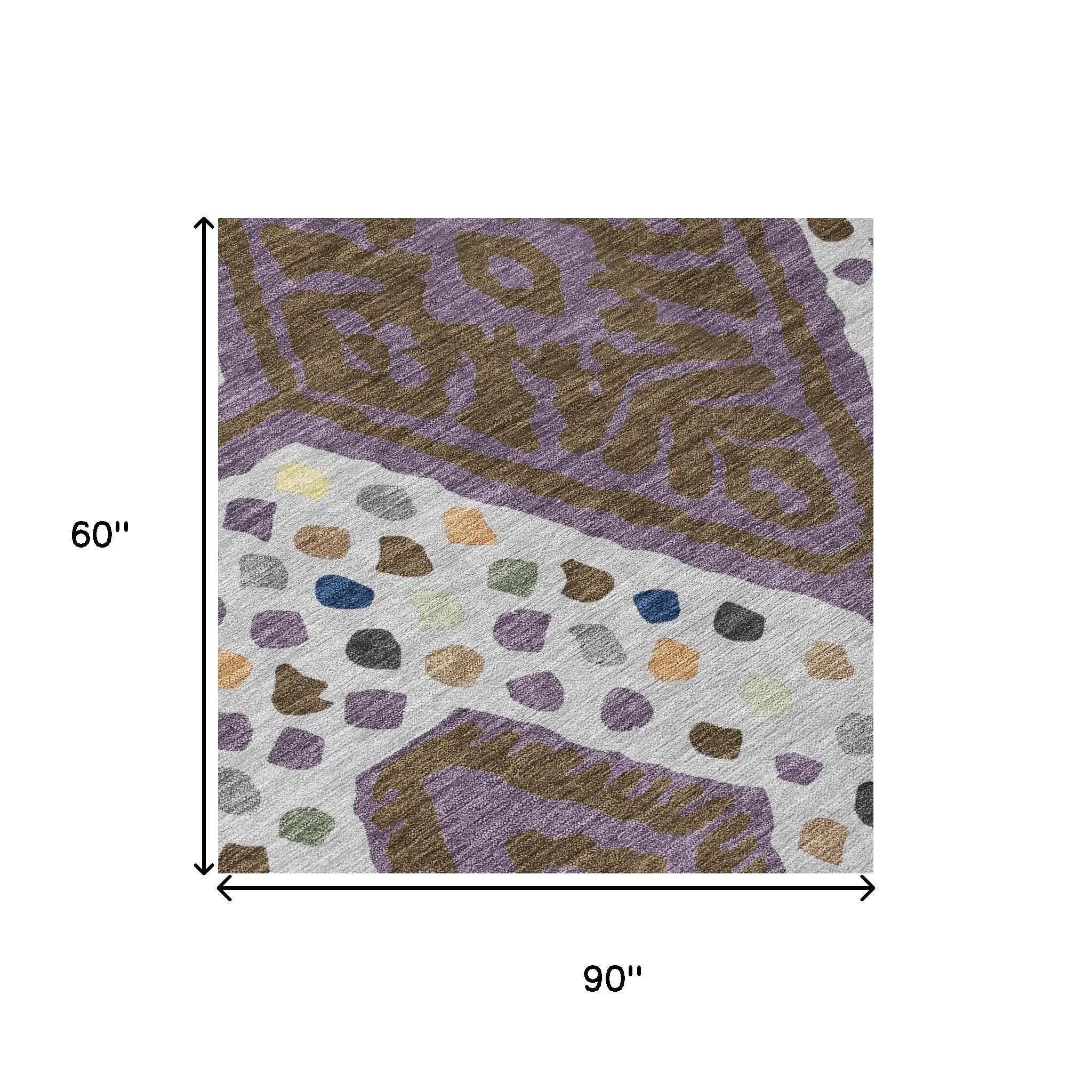 5' X 8' Plum And Eggplant Tribal Washable Indoor Outdoor Area Rug Homeroots Outdoor