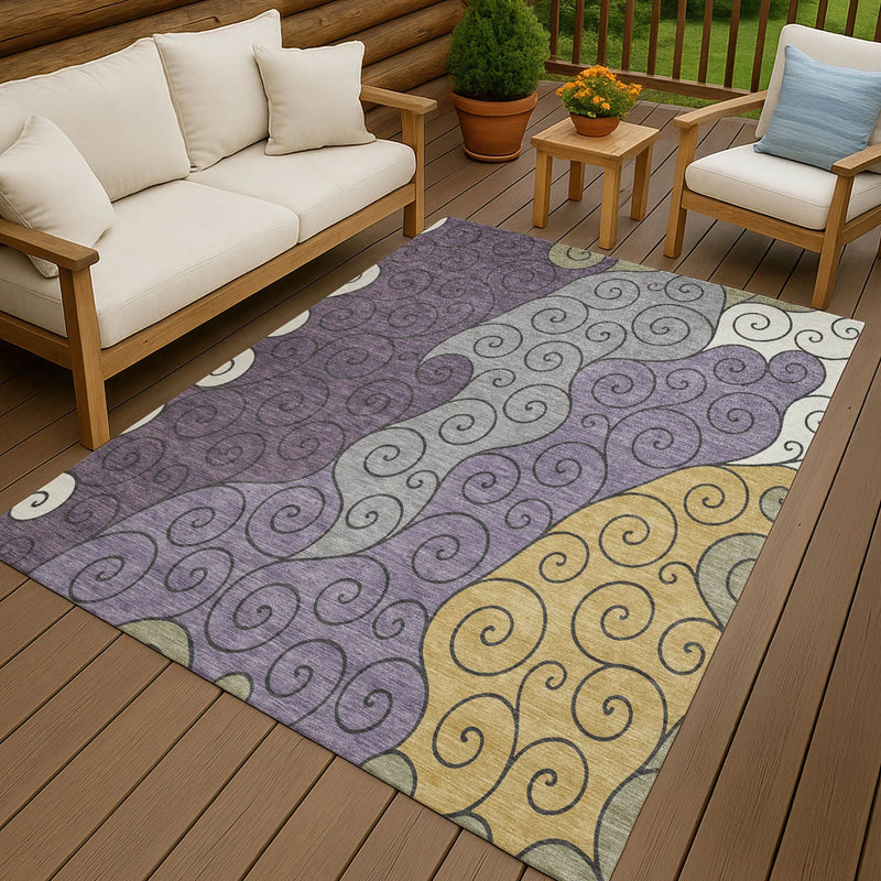 5' X 8' Plum And Gray Abstract Washable Indoor Outdoor Area Rug Homeroots Outdoor