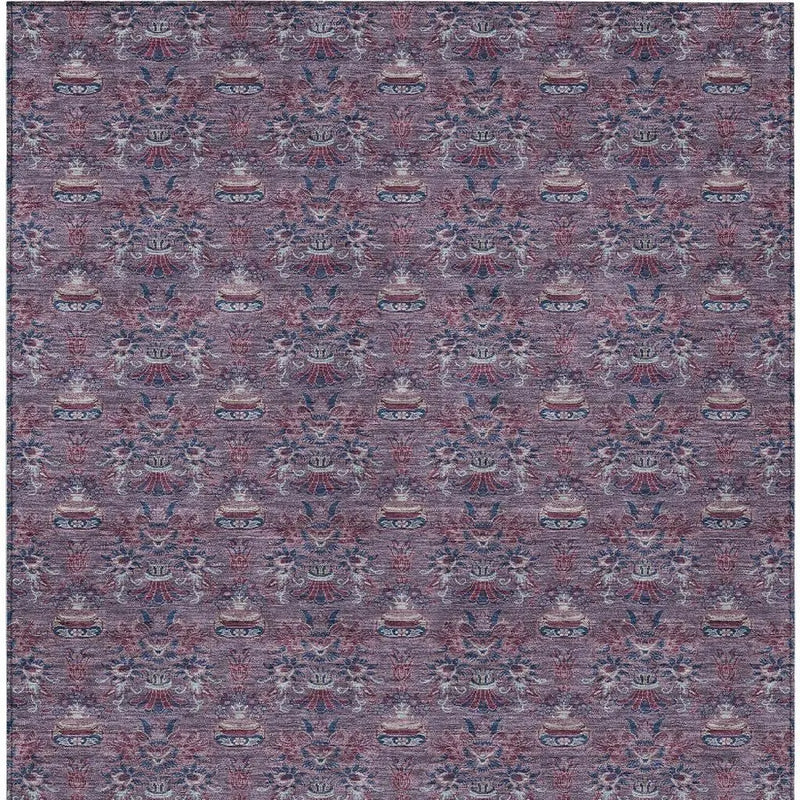5' X 8' Plum And Gray Floral Washable Indoor Outdoor Area Rug Homeroots Outdoor