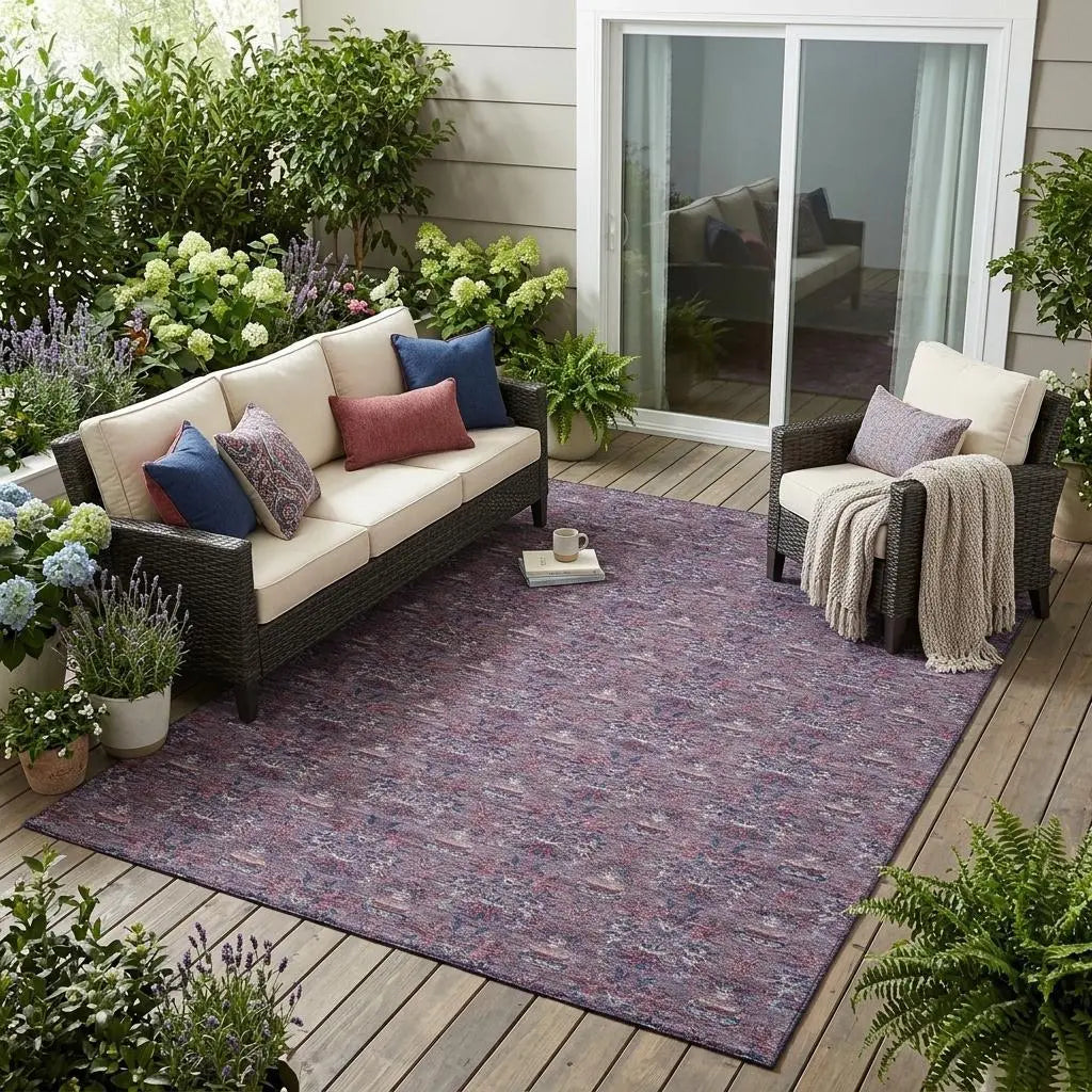5' X 8' Plum And Gray Floral Washable Indoor Outdoor Area Rug Homeroots Outdoor