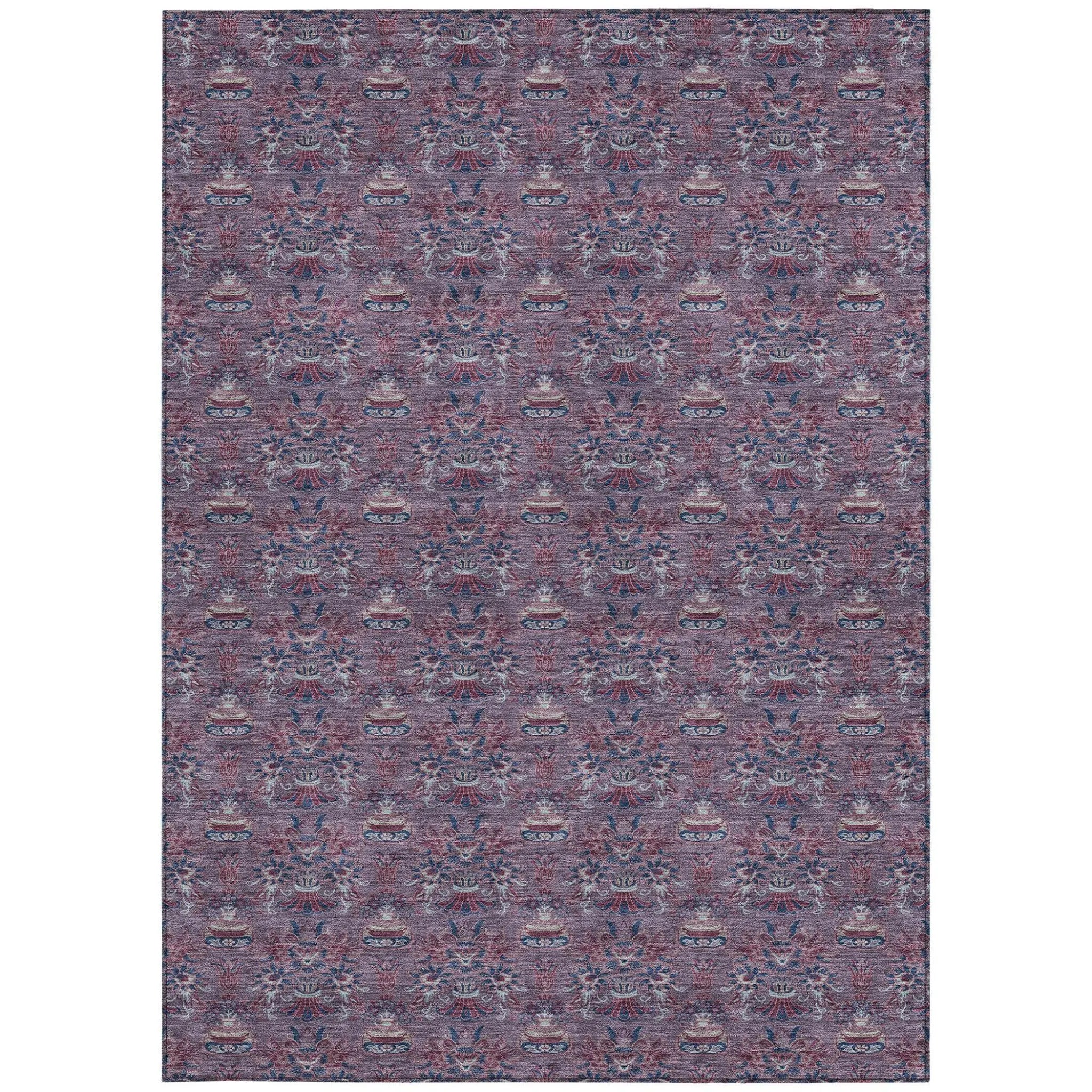 5' X 8' Plum And Gray Floral Washable Indoor Outdoor Area Rug Homeroots Outdoor