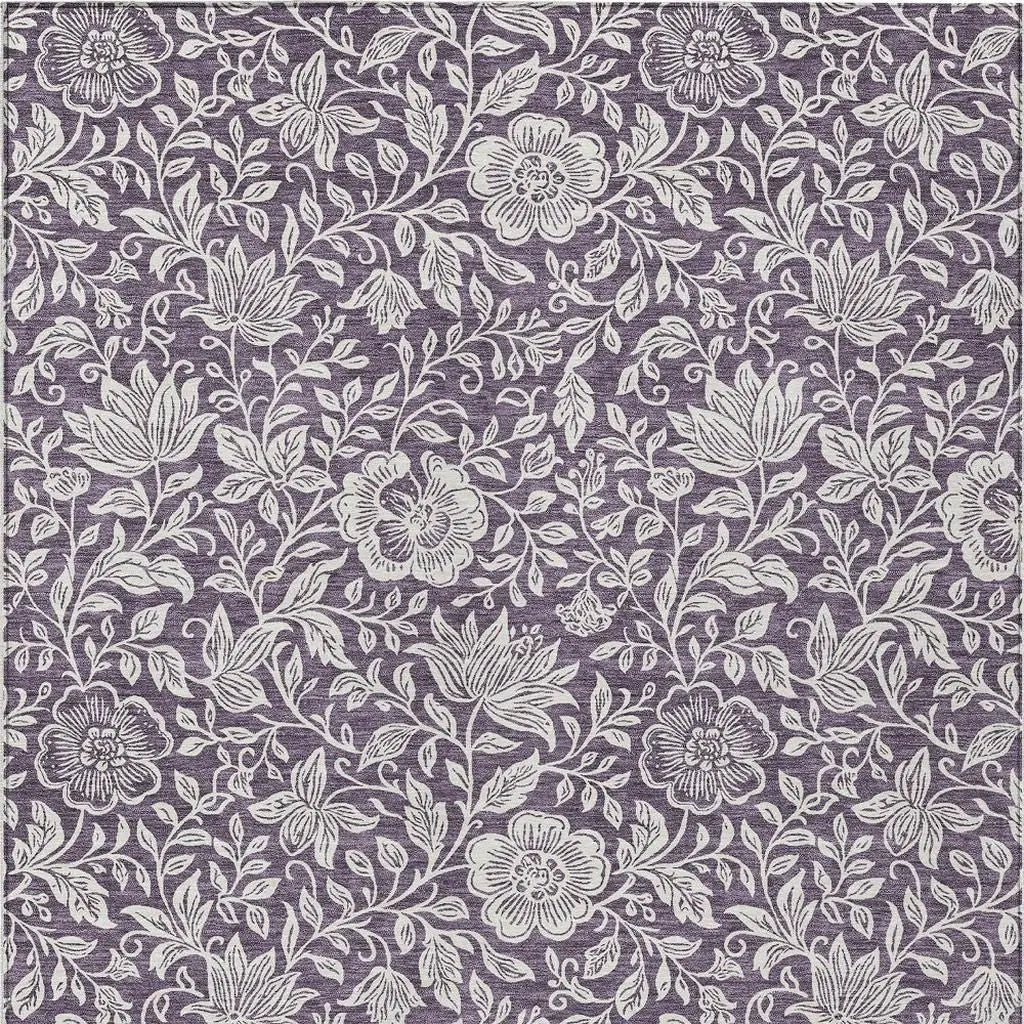 5' X 8' Plum And Ivory Floral Washable Indoor Outdoor Area Rug Homeroots Outdoor