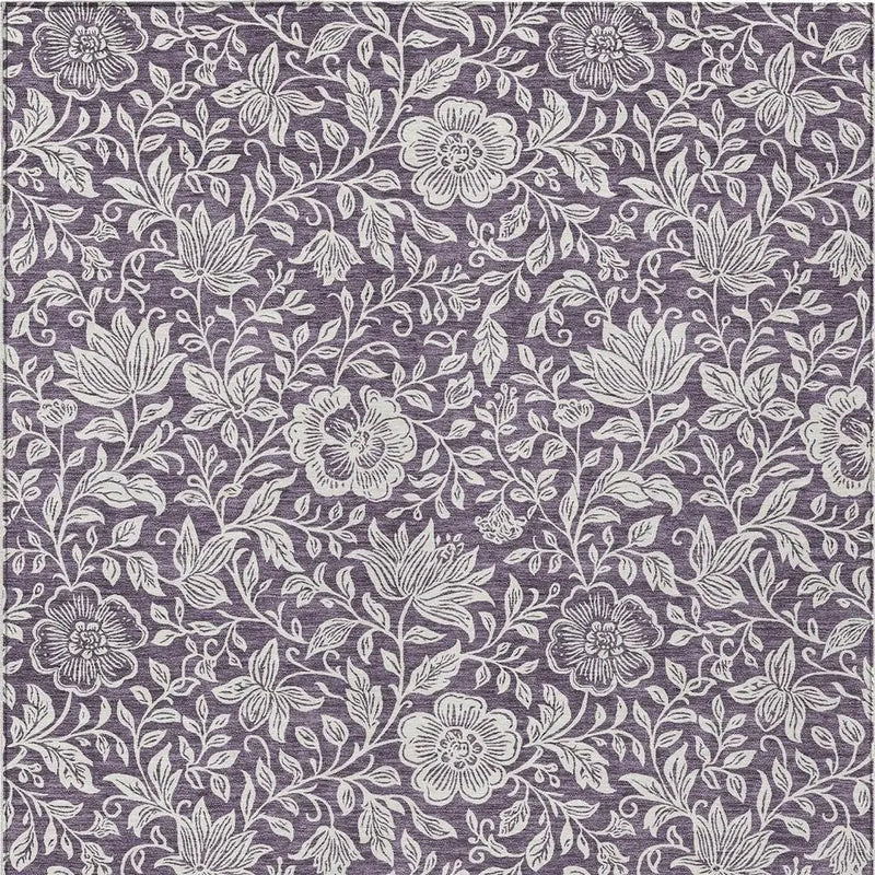 5' X 8' Plum And Ivory Floral Washable Indoor Outdoor Area Rug Homeroots Outdoor