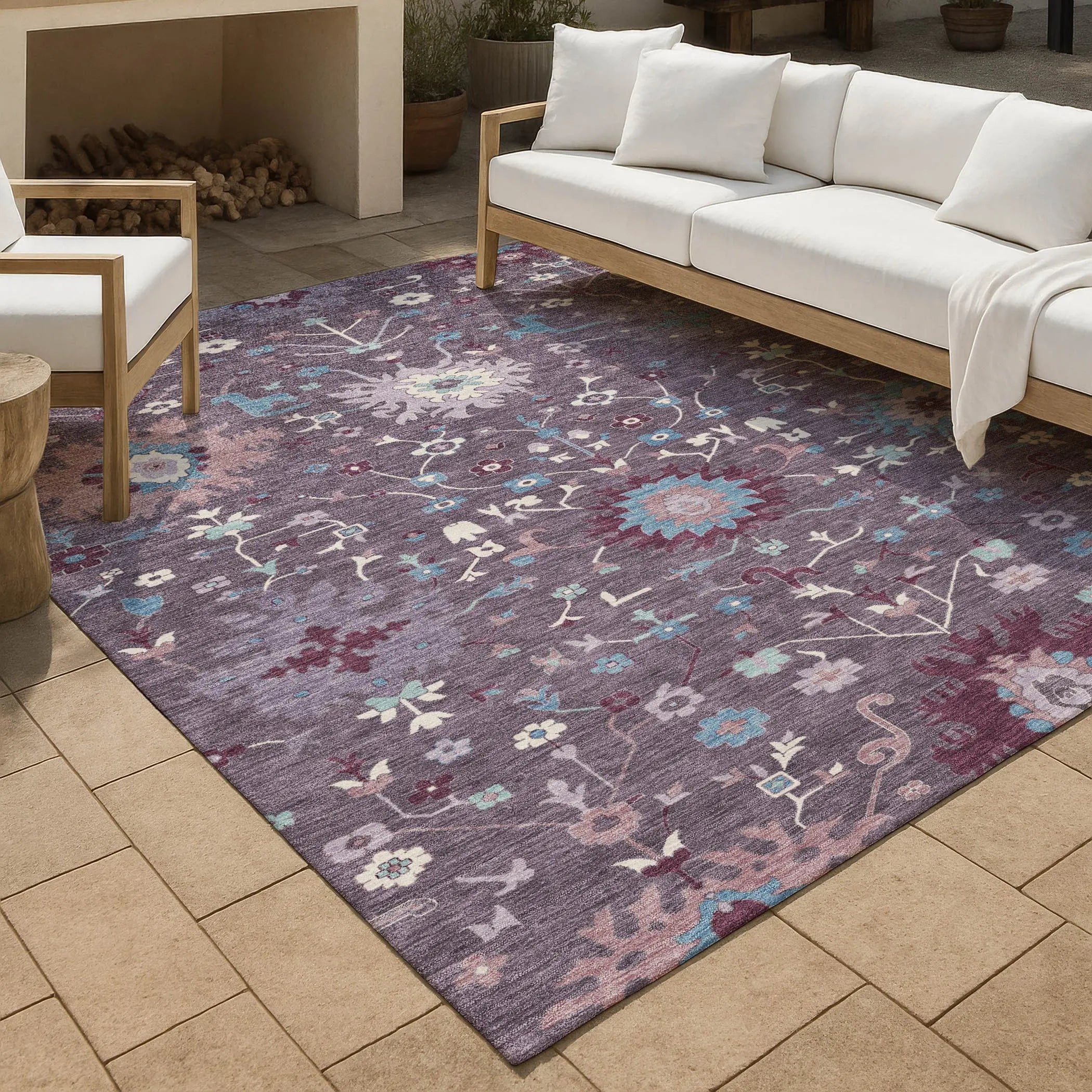 5' X 8' Plum And Lavender Faux Bois Washable Indoor Outdoor Area Rug Homeroots Outdoor