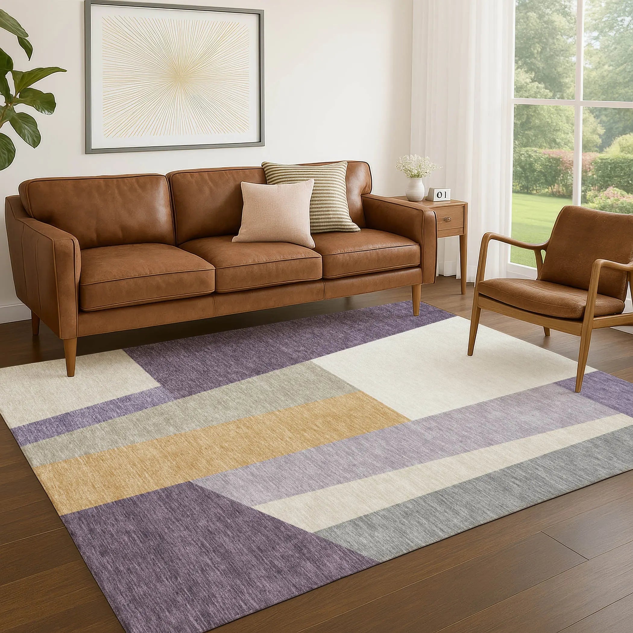 5' X 8' Plum And Lavender Geometric Washable Indoor Outdoor Area Rug Homeroots Outdoor