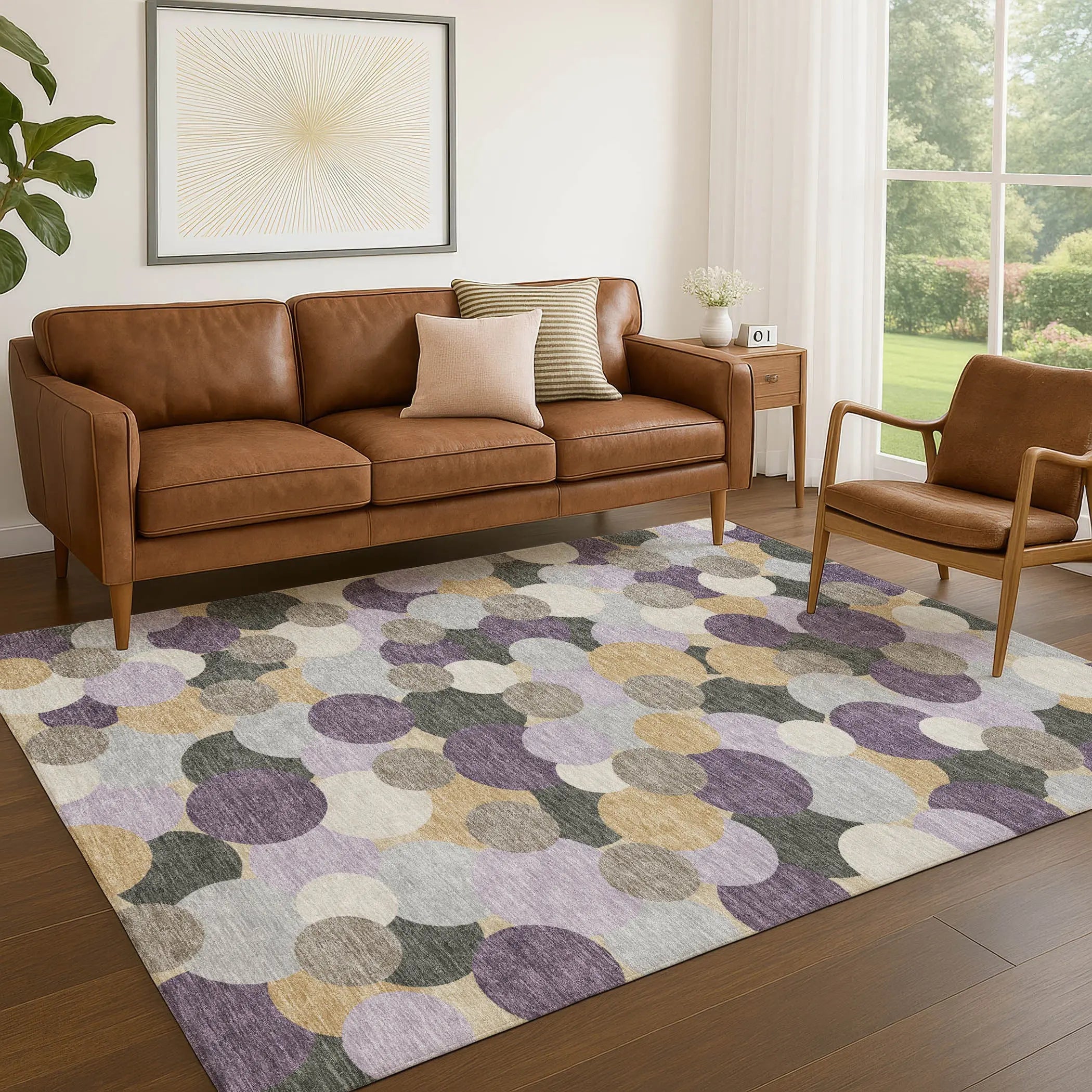 5' X 8' Plum And Lavender Geometric Washable Indoor Outdoor Area Rug Homeroots Outdoor