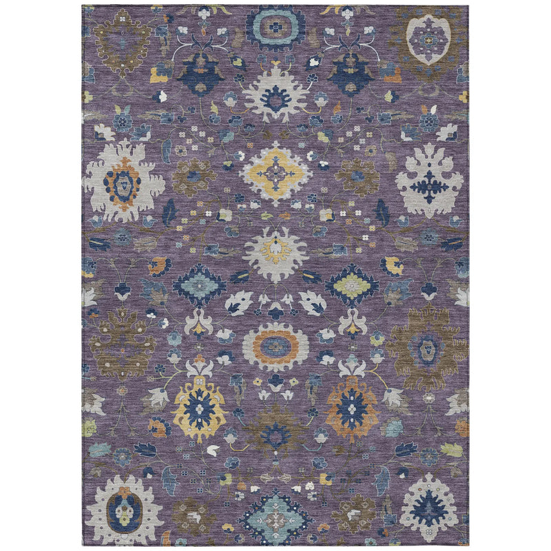 5' X 8' Plum And Navy Blue Floral Medallion Washable Indoor Outdoor Area Rug Homeroots Outdoor
