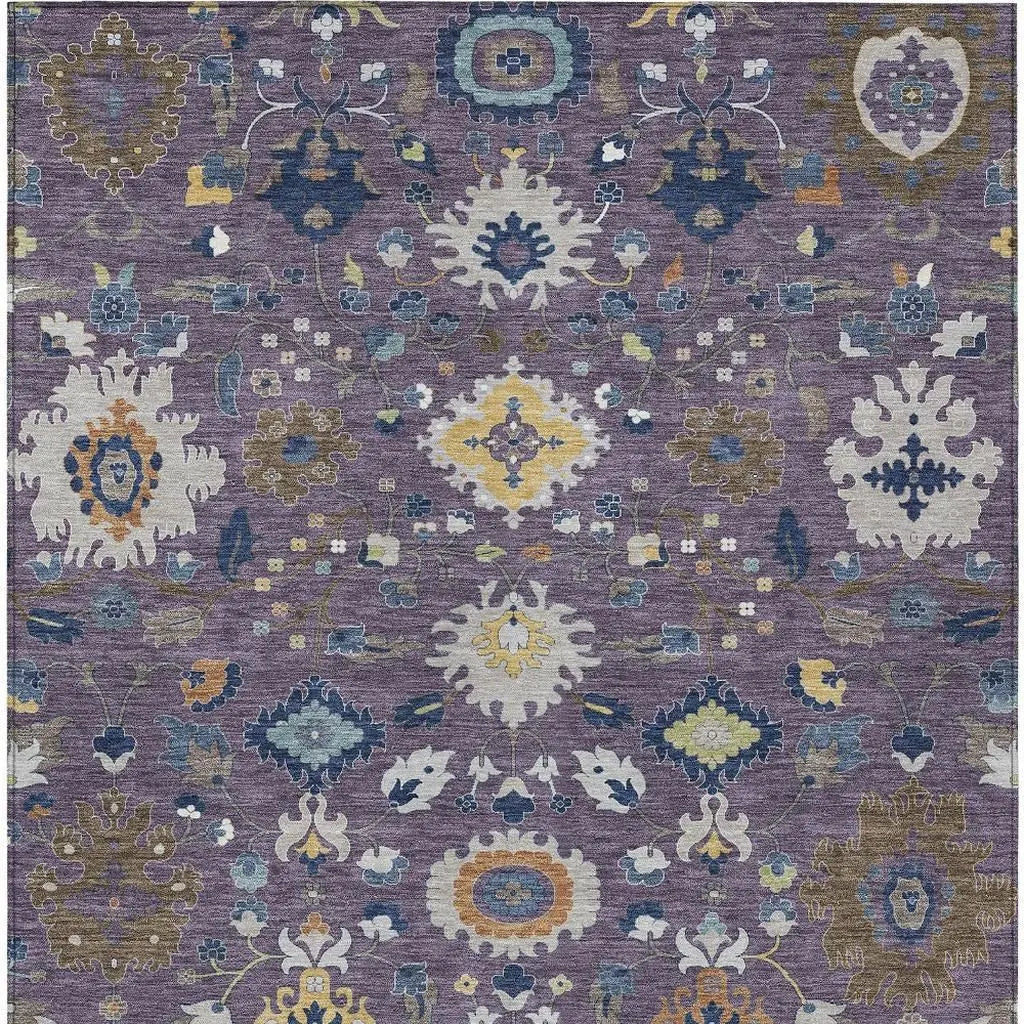 5' X 8' Plum And Navy Blue Floral Medallion Washable Indoor Outdoor Area Rug Homeroots Outdoor