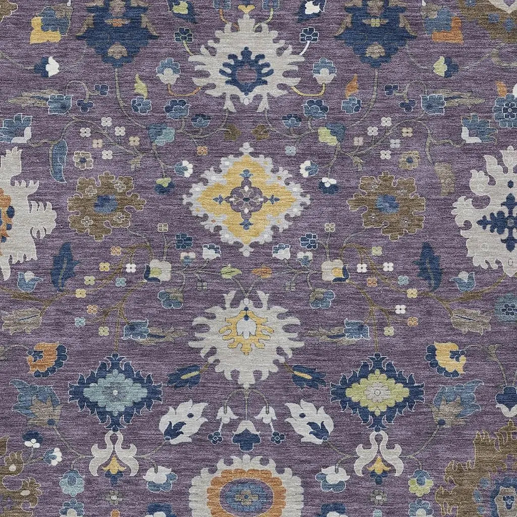 5' X 8' Plum And Navy Blue Floral Medallion Washable Indoor Outdoor Area Rug Homeroots Outdoor