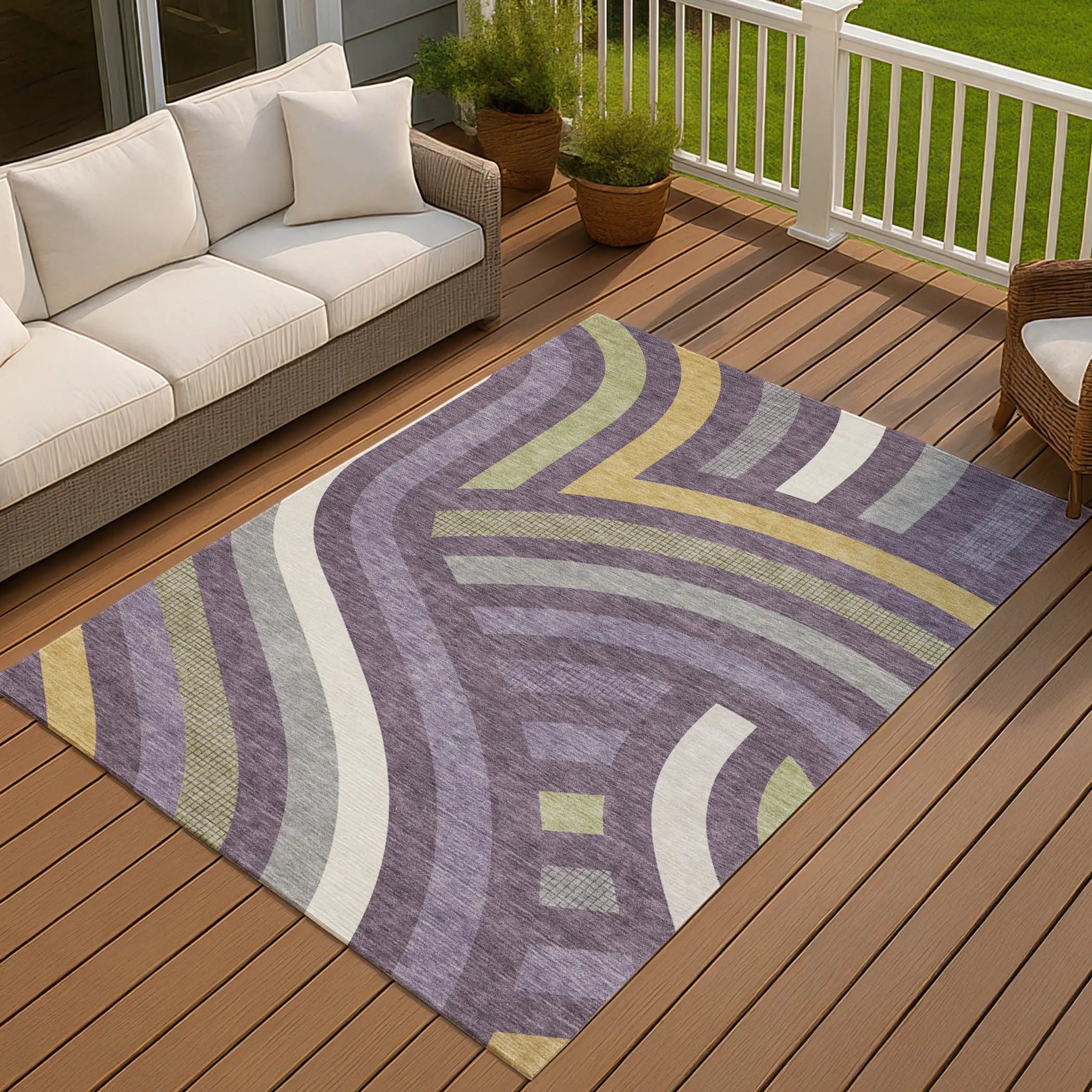 5' X 8' Plum And Purple Abstract Washable Indoor Outdoor Area Rug Homeroots Outdoor