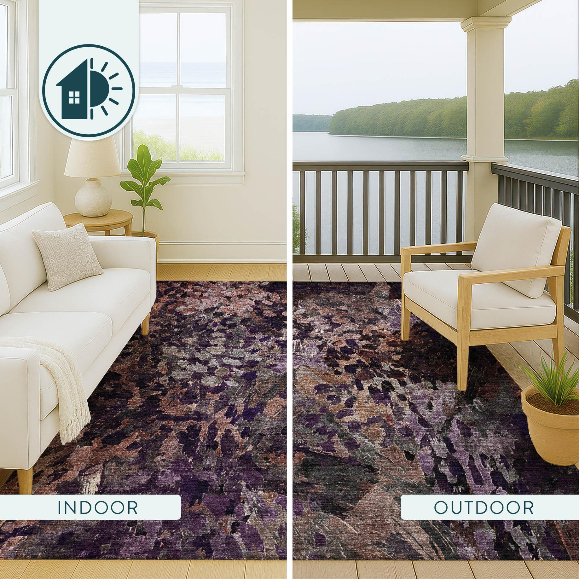 5' X 8' Plum And Purple Abstract Washable Indoor Outdoor Area Rug Homeroots Outdoor