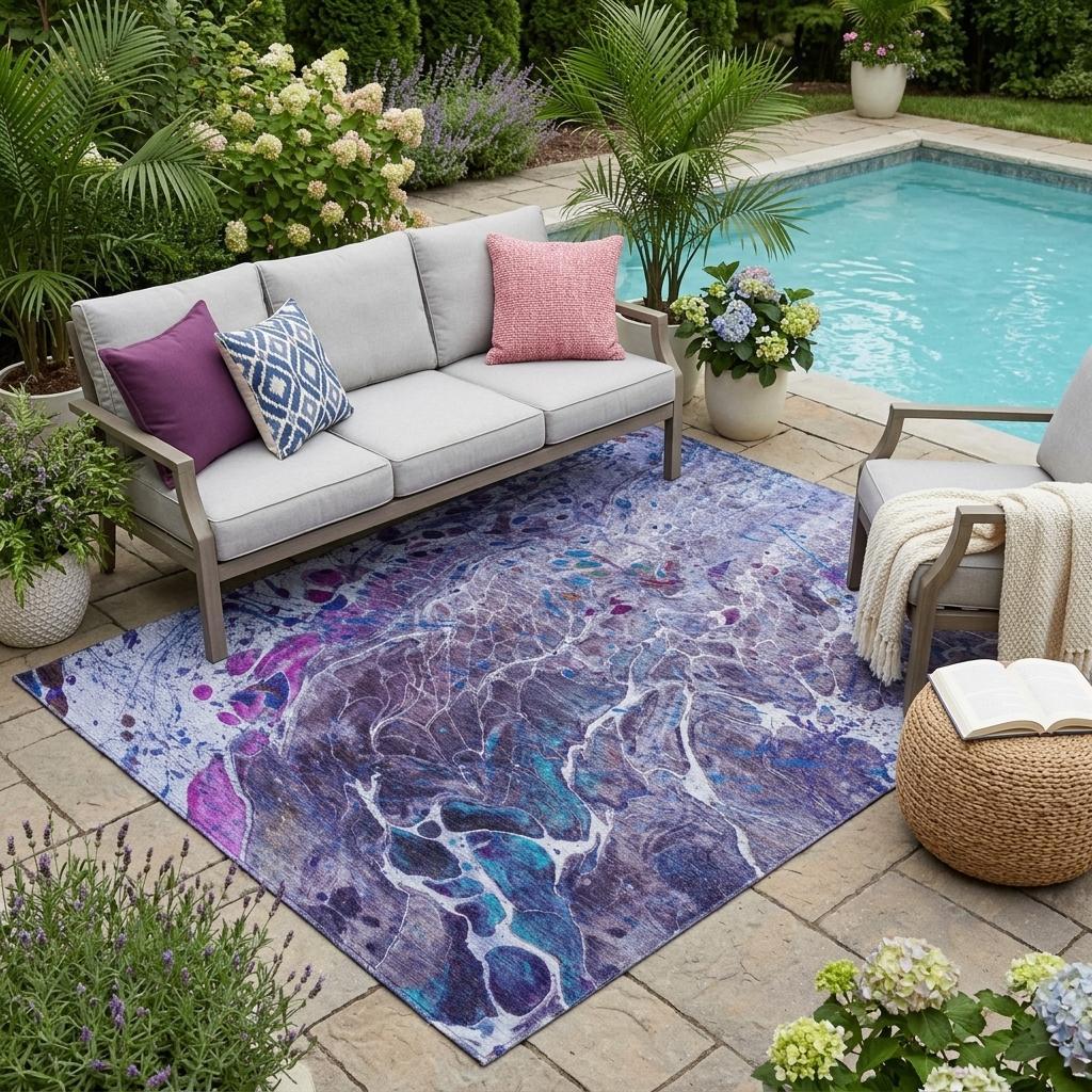 5' X 8' Plum And Purple Abstract Washable Indoor Outdoor Area Rug Homeroots Outdoor