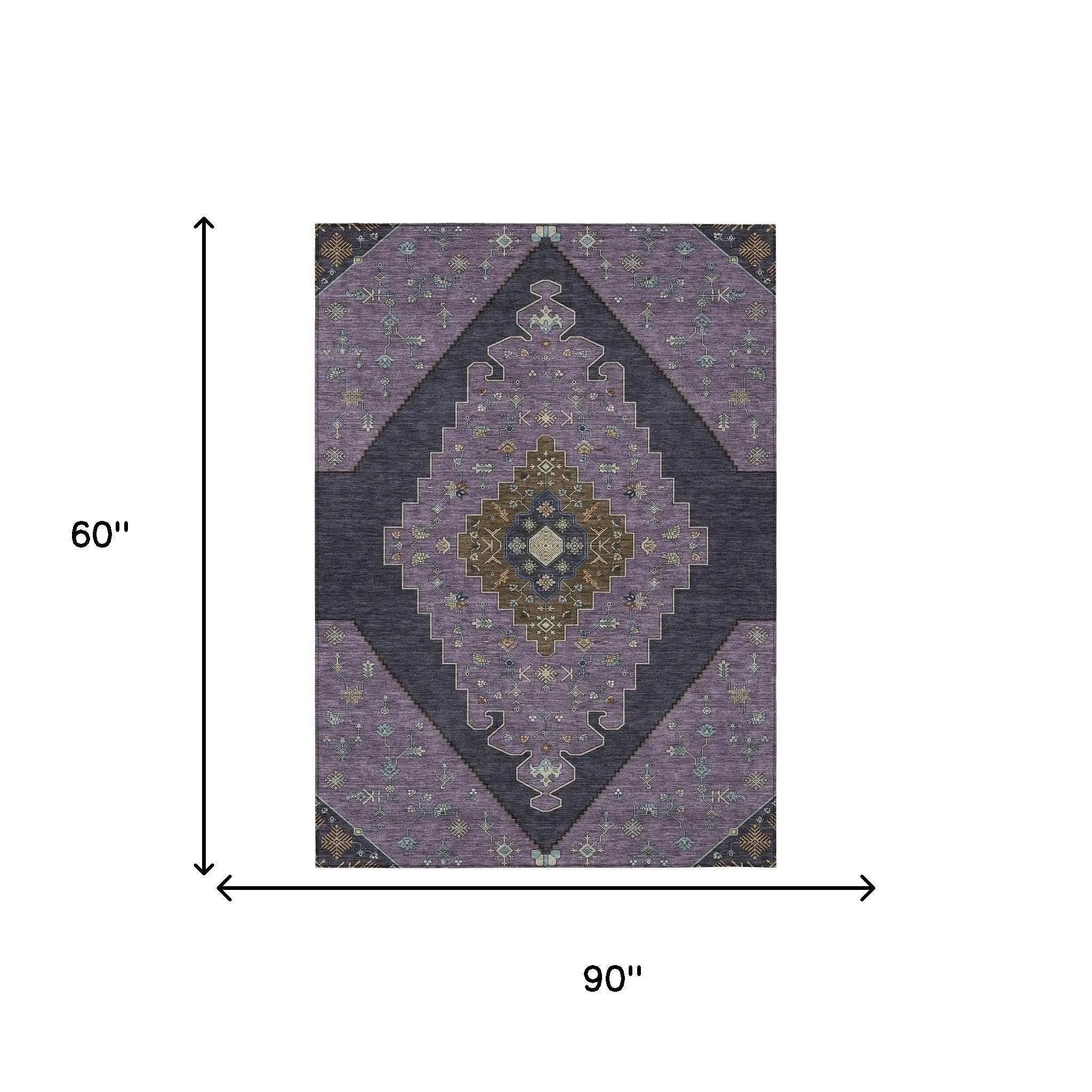 5' X 8' Plum And Purple Geometric Washable Indoor Outdoor Area Rug Homeroots Outdoor
