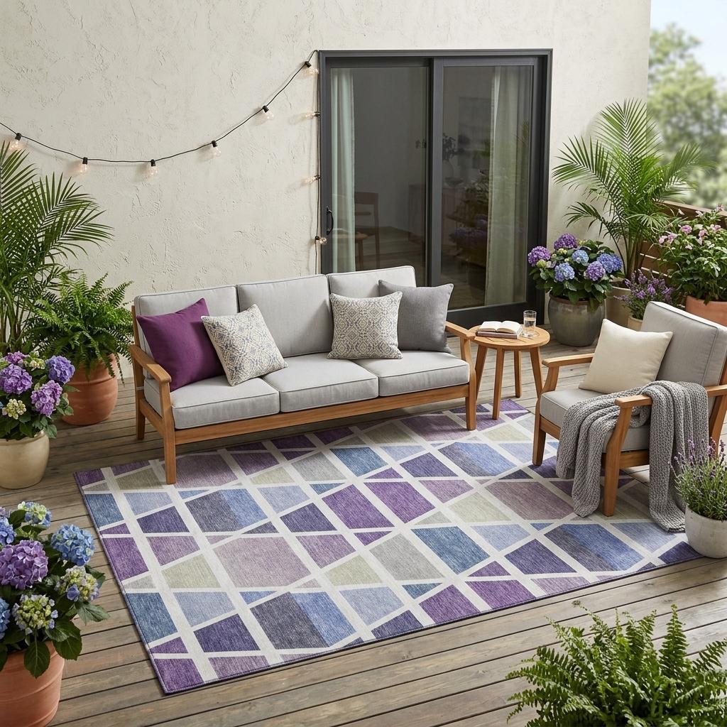 5' X 8' Plum And Purple Geometric Washable Indoor Outdoor Area Rug Homeroots Outdoor