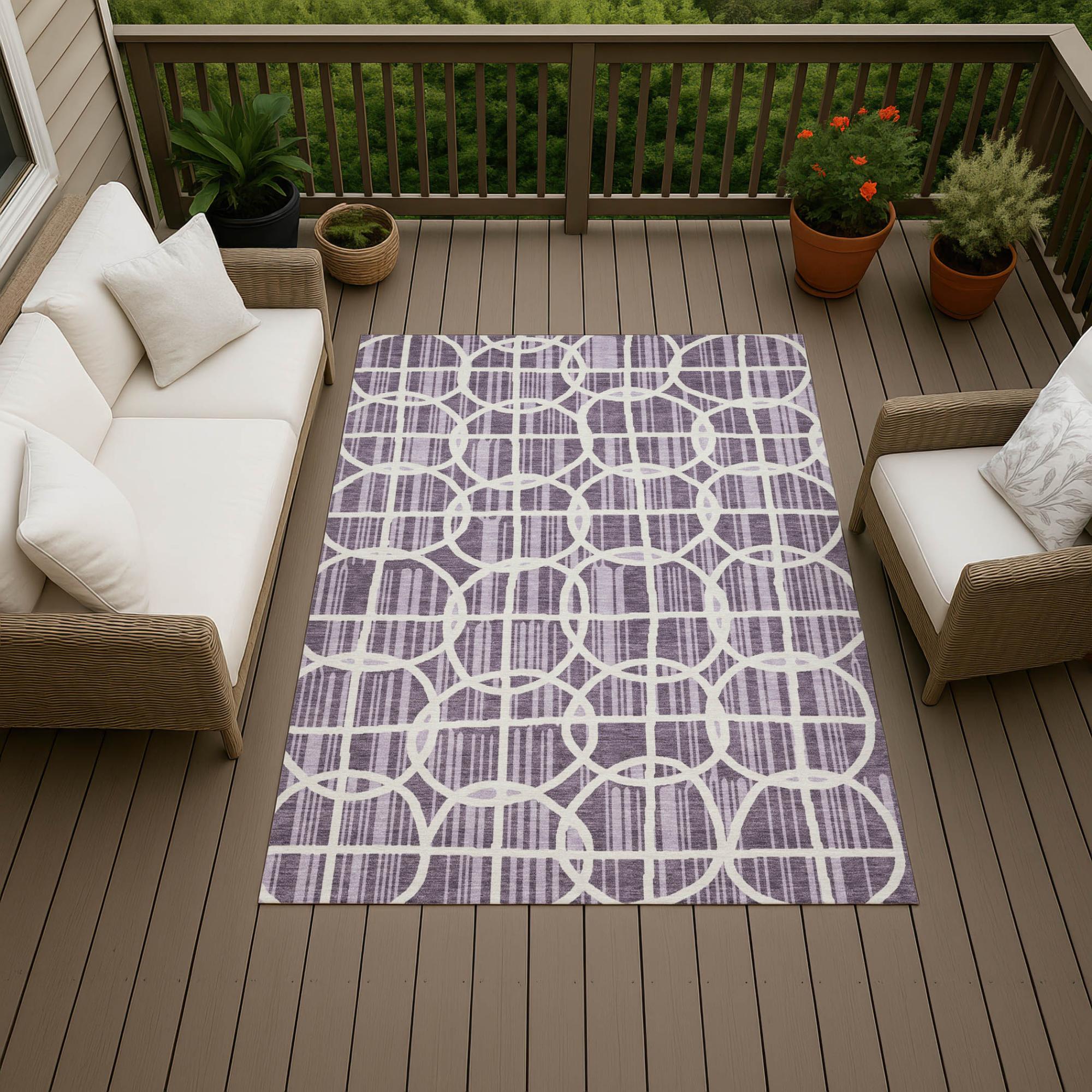 5' X 8' Plum And Purple Geometric Washable Indoor Outdoor Area Rug Homeroots Outdoor
