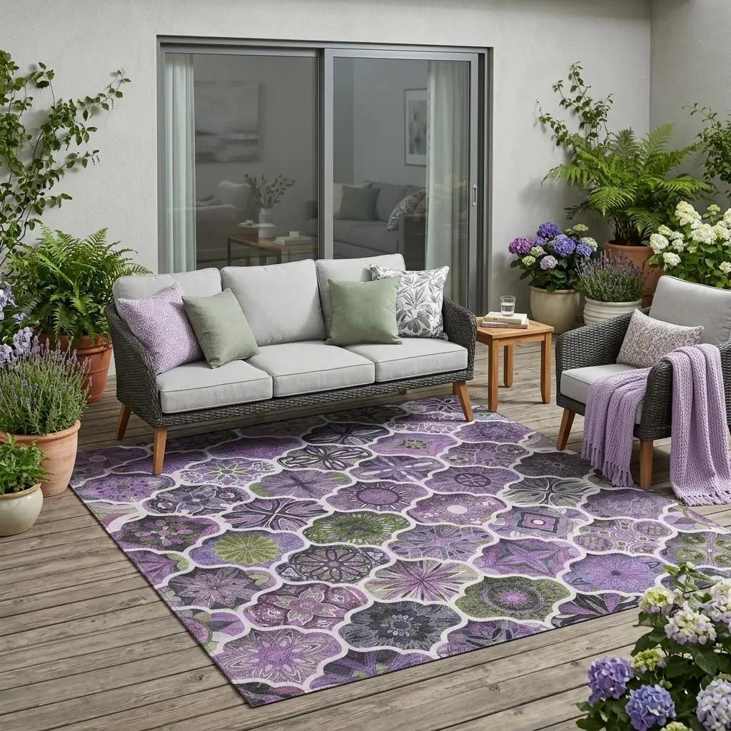 5' X 8' Plum And Purple Ogee Washable Indoor Outdoor Area Rug Homeroots Outdoor