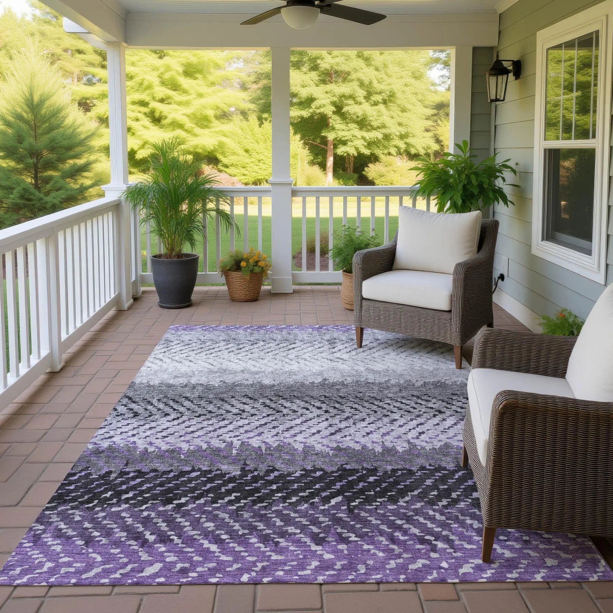 5' X 8' Plum And Purple Striped Washable Indoor Outdoor Area Rug Homeroots Outdoor