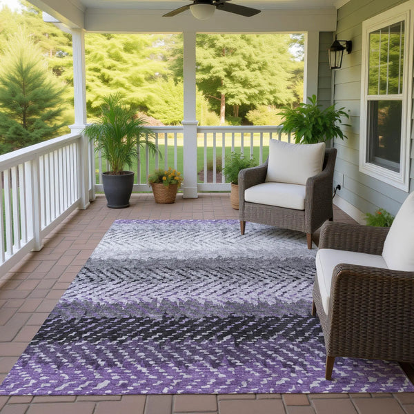 5' X 8' Plum And Purple Striped Washable Indoor Outdoor Area Rug Homeroots Outdoor