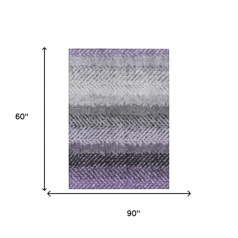 5' X 8' Plum And Purple Striped Washable Indoor Outdoor Area Rug Homeroots Outdoor