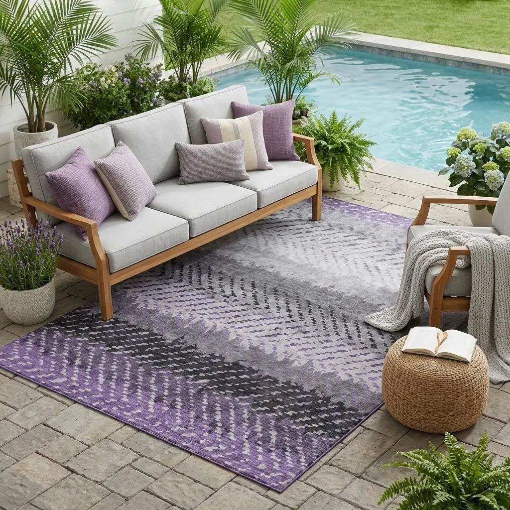 5' X 8' Plum And Purple Striped Washable Indoor Outdoor Area Rug Homeroots Outdoor