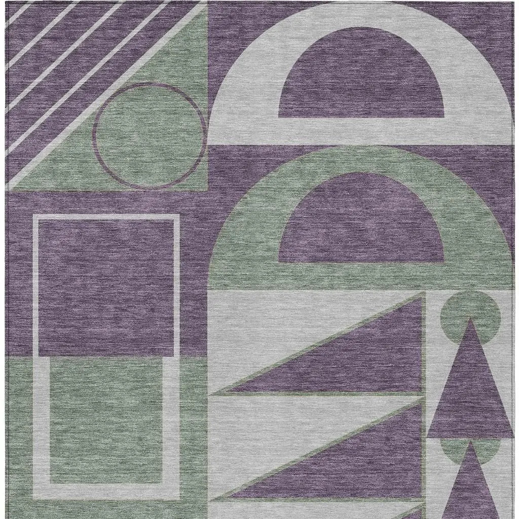 5' X 8' Plum And Silver Geometric Washable Indoor Outdoor Area Rug Homeroots Outdoor