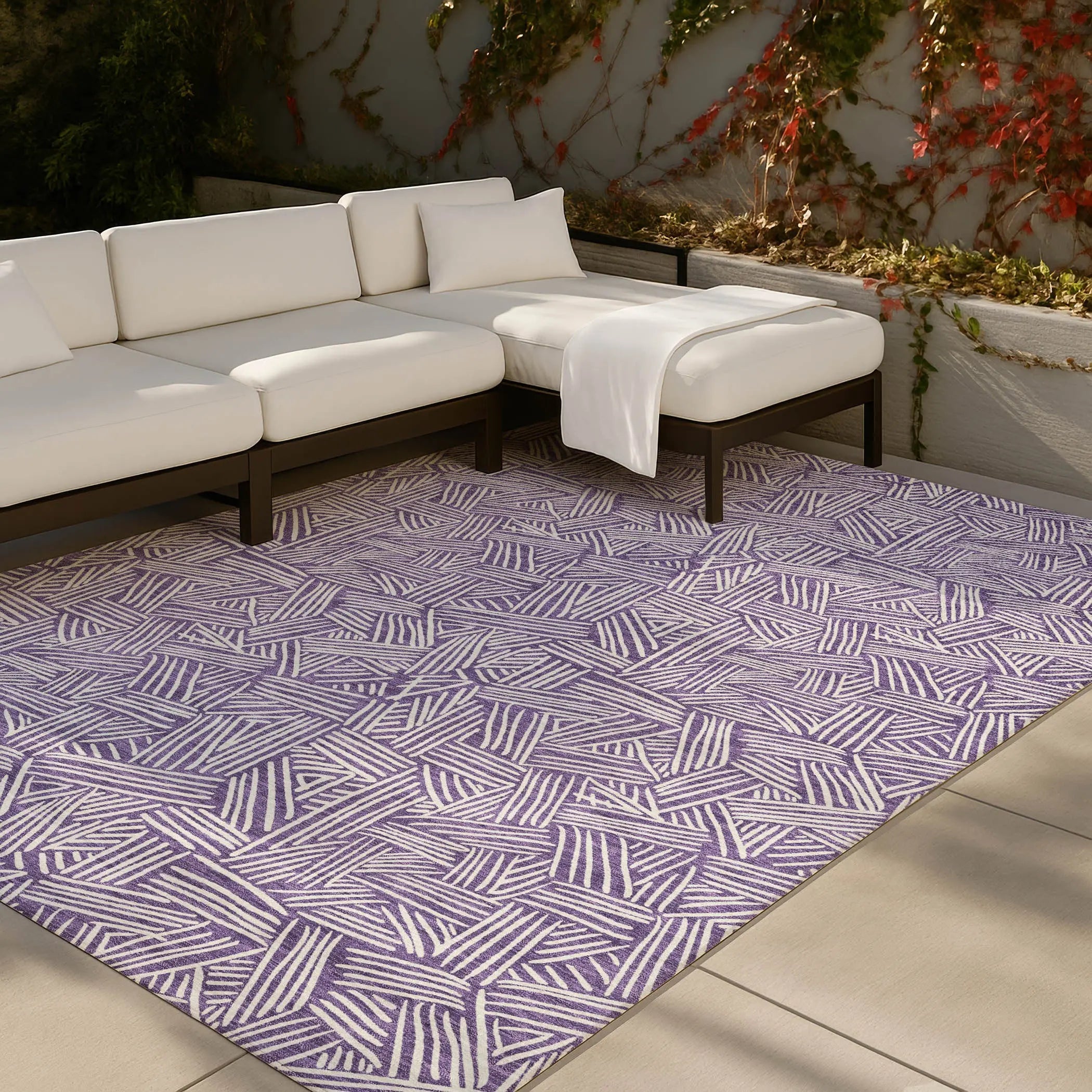 5' X 8' Purple And Beige Geometric Washable Indoor Outdoor Area Rug Homeroots Outdoor