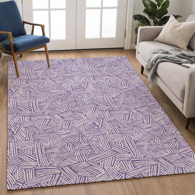 5' X 8' Purple And Beige Geometric Washable Indoor Outdoor Area Rug Homeroots Outdoor