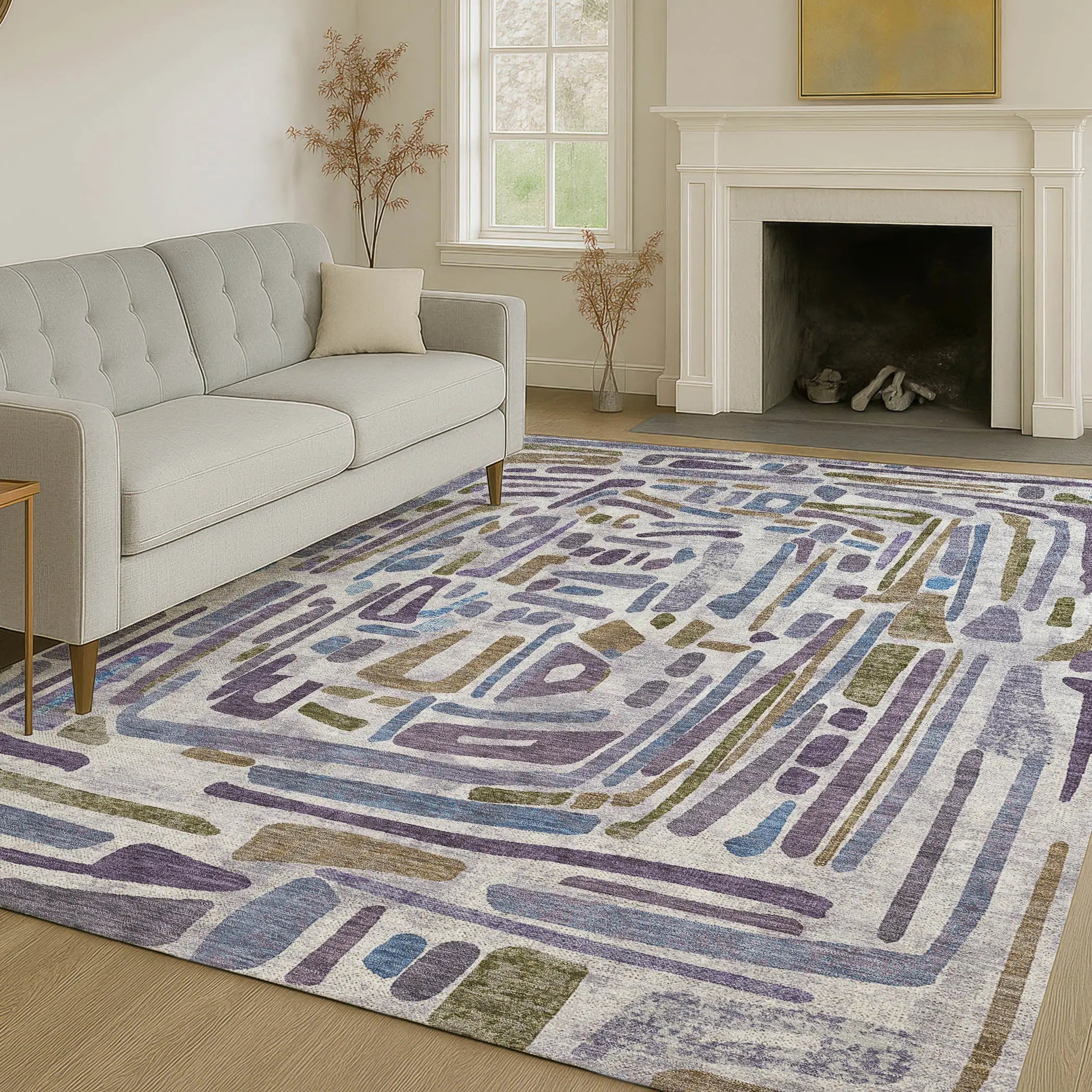 5' X 8' Purple And Brown Abstract Washable Indoor Outdoor Area Rug Homeroots Outdoor