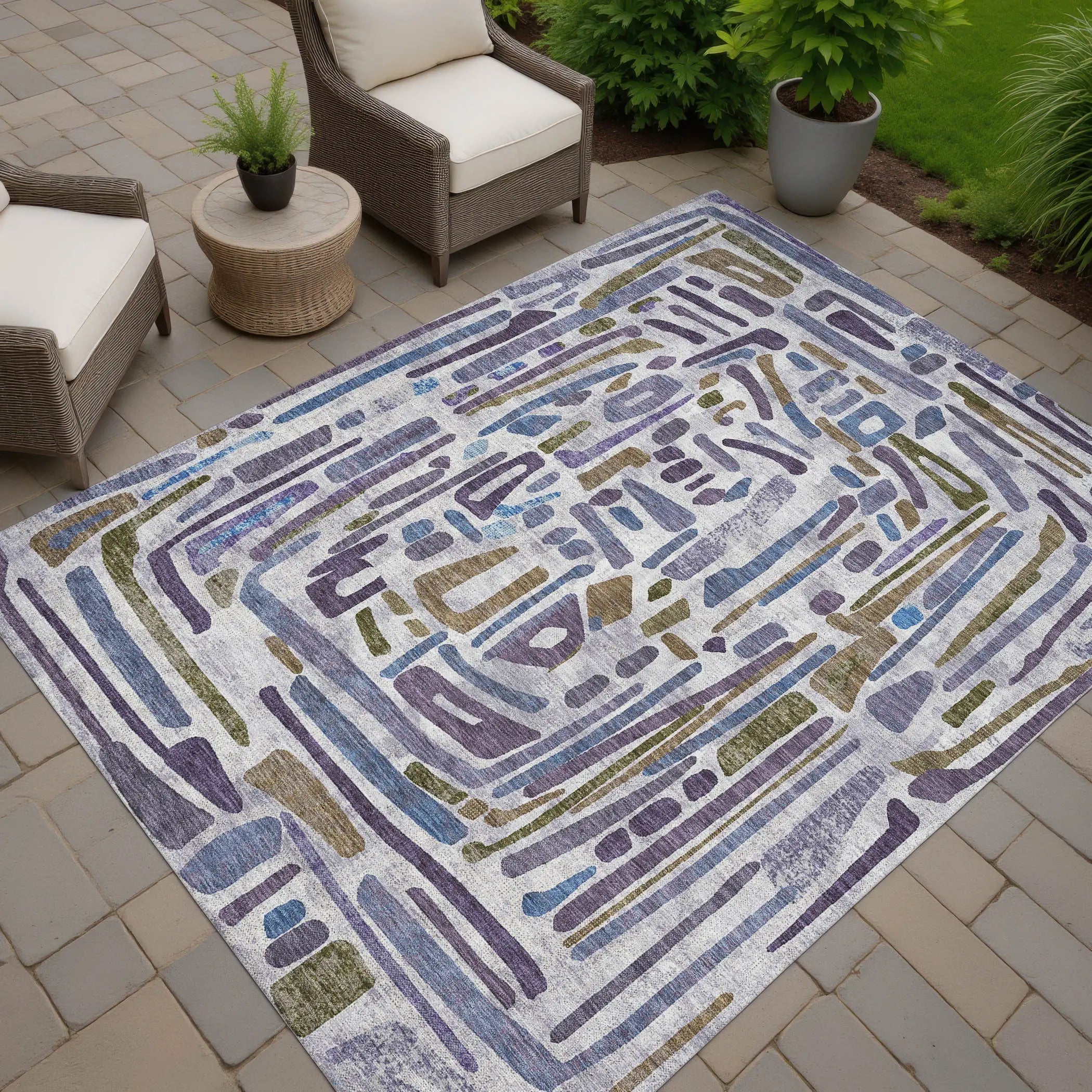 5' X 8' Purple And Brown Abstract Washable Indoor Outdoor Area Rug Homeroots Outdoor