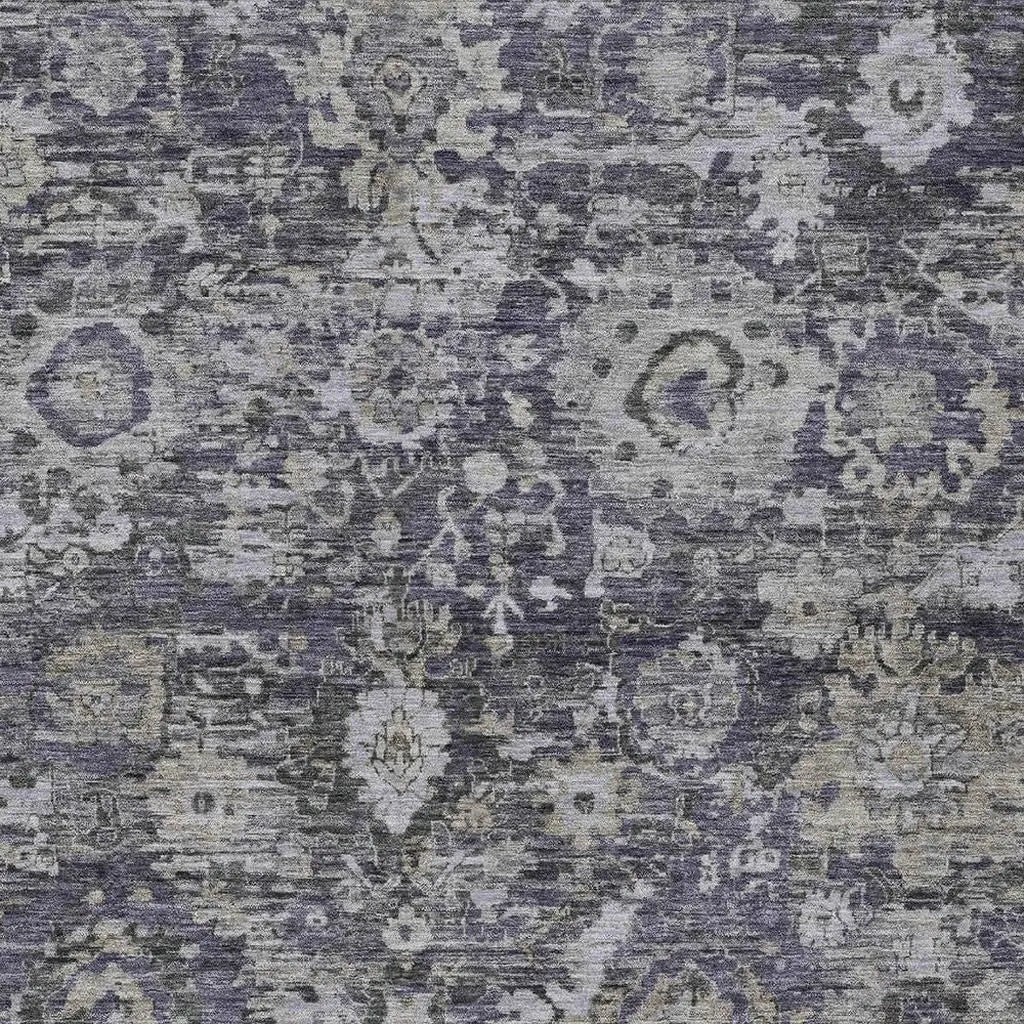 5' X 8' Purple And Gray Floral Washable Indoor Outdoor Area Rug Homeroots Outdoor