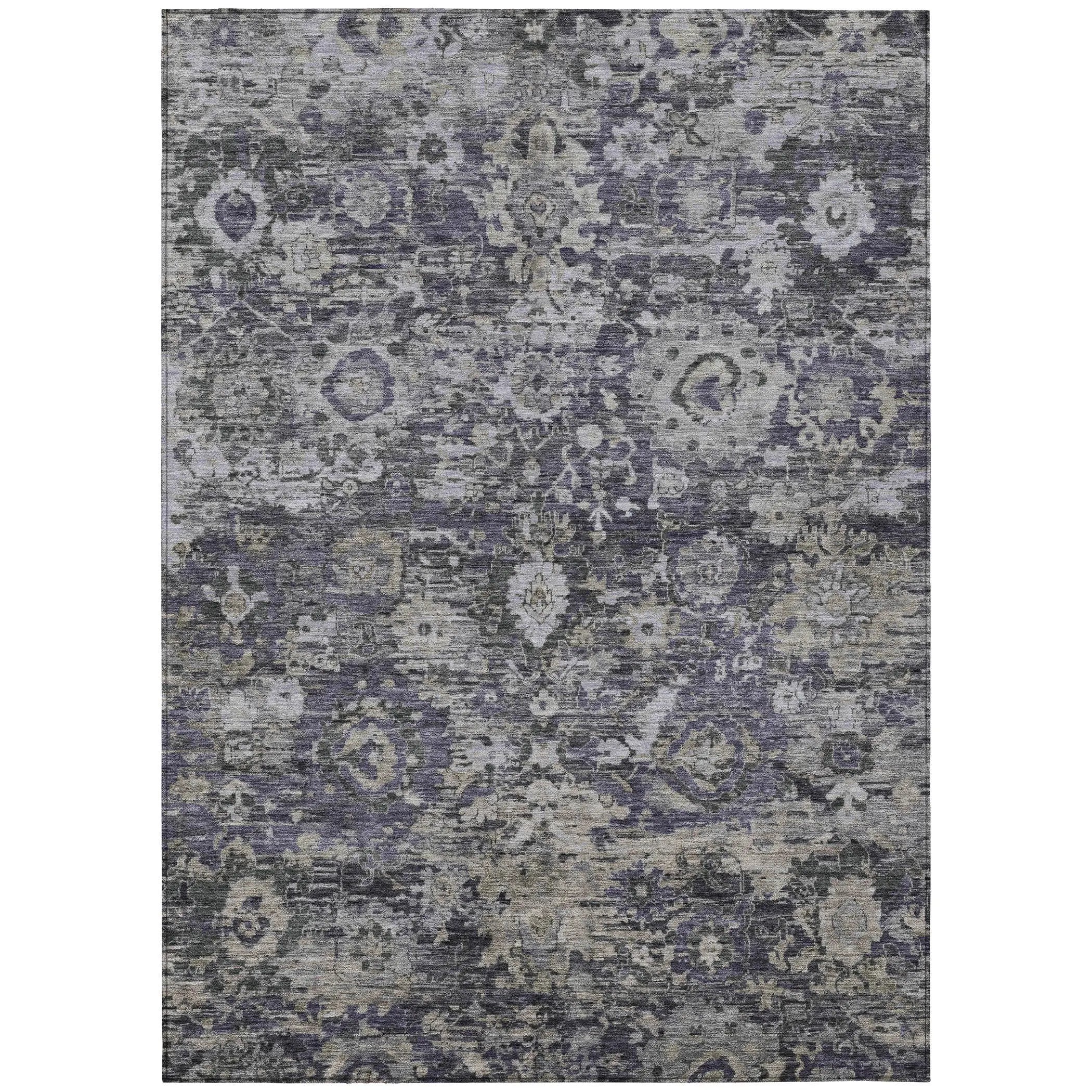5' X 8' Purple And Gray Floral Washable Indoor Outdoor Area Rug Homeroots Outdoor