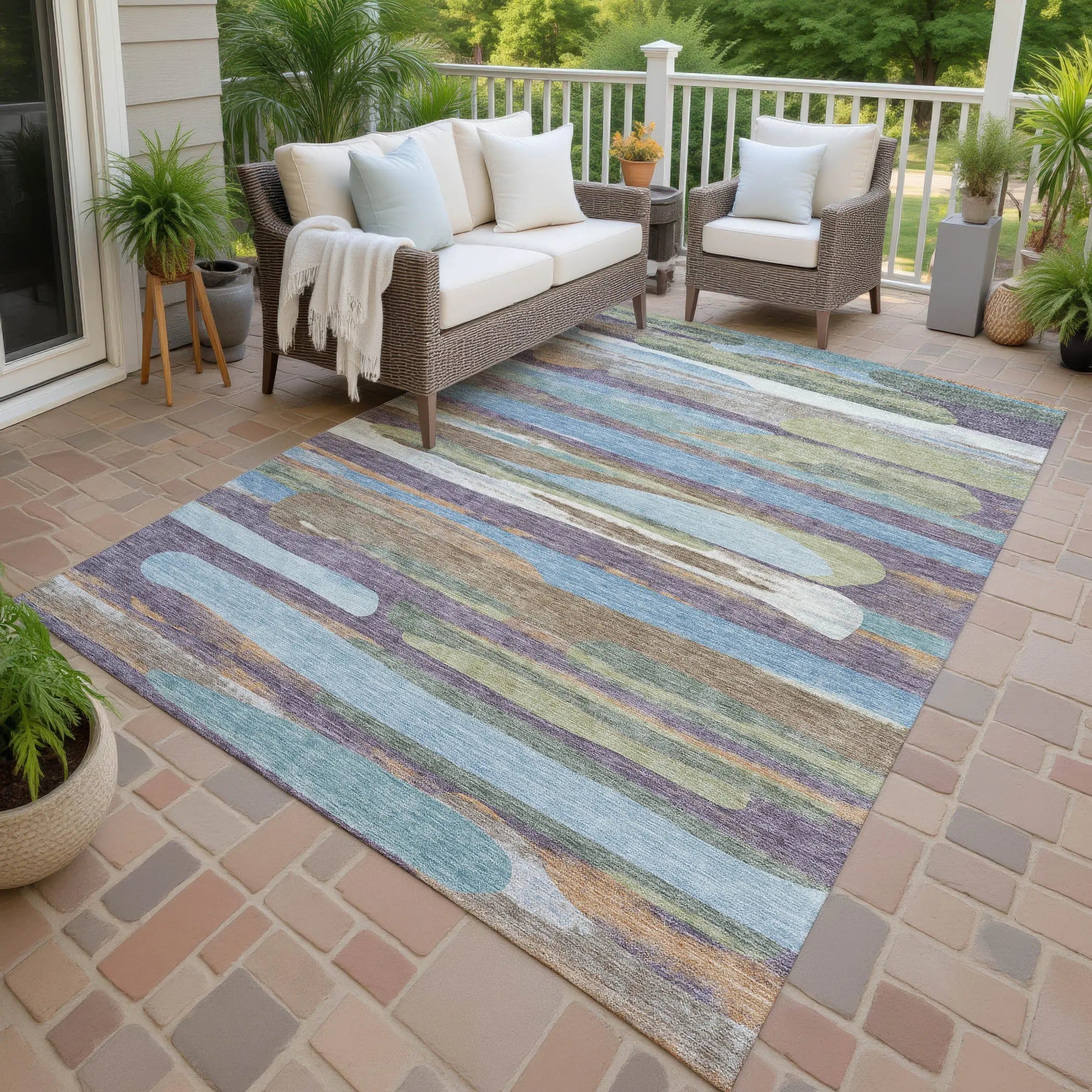 5' X 8' Purple And Green Abstract Washable Indoor Outdoor Area Rug Homeroots Outdoor