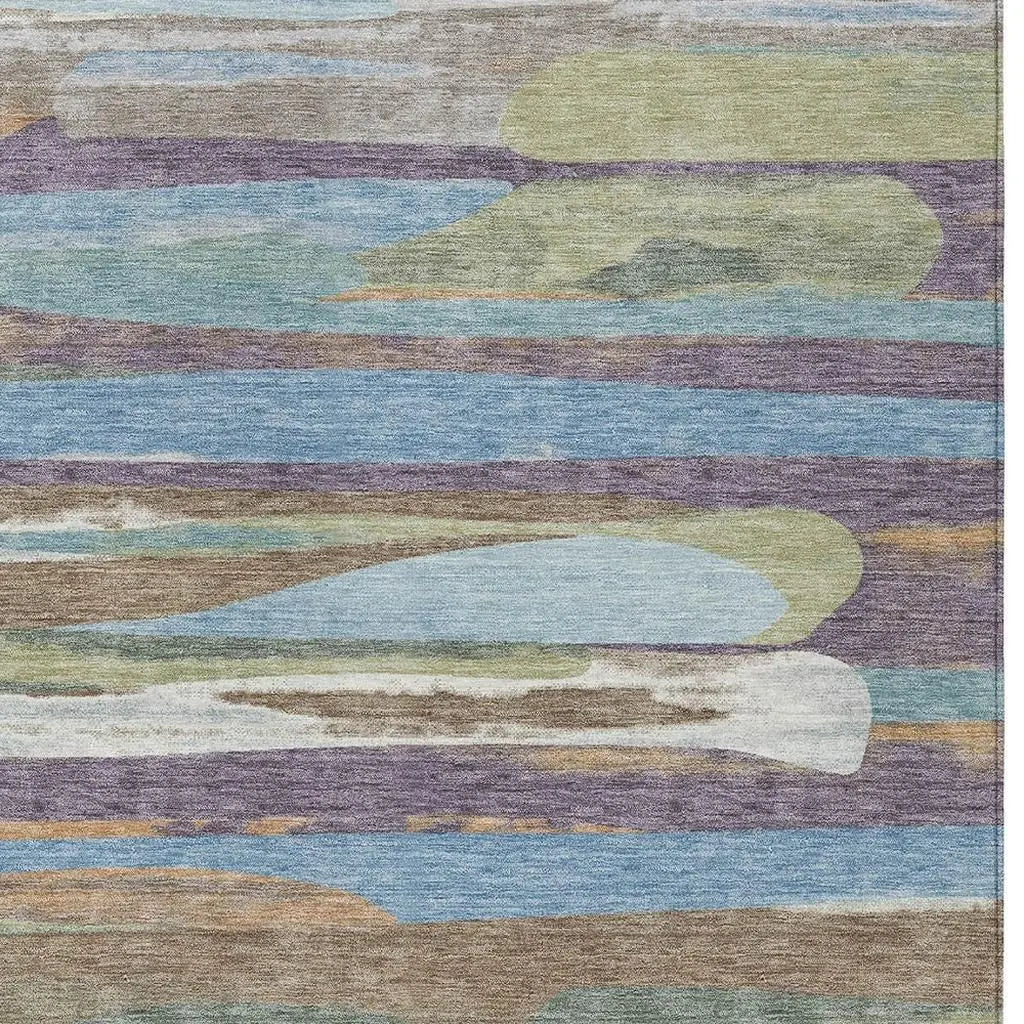 5' X 8' Purple And Green Abstract Washable Indoor Outdoor Area Rug Homeroots Outdoor