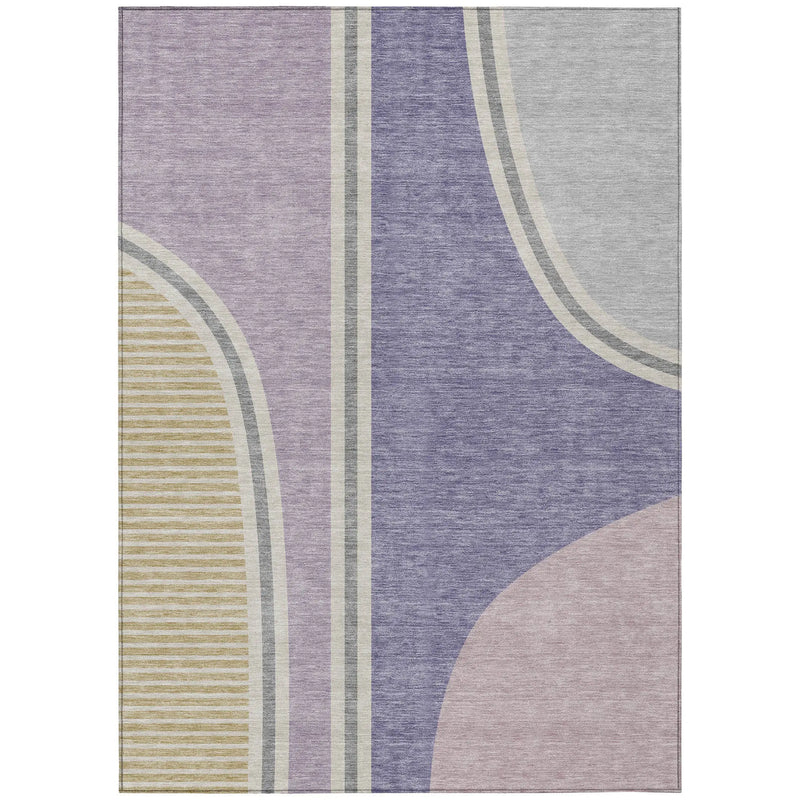 5' X 8' Purple And Lavender Geometric Washable Indoor Outdoor Area Rug Homeroots Outdoor
