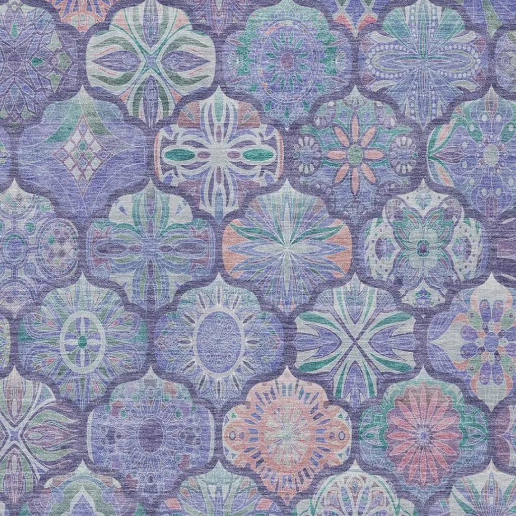 5' X 8' Purple And Lavender Ogee Washable Indoor Outdoor Area Rug Homeroots Outdoor